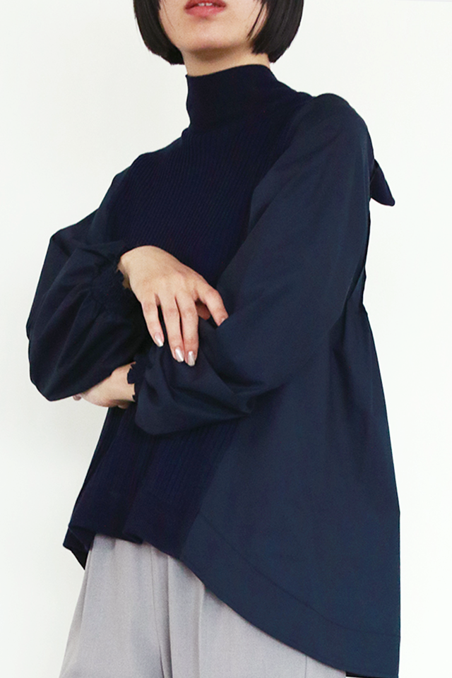 ニット×ブロード布帛 ハイネックブラウス(6255-371 / 6262ー484)