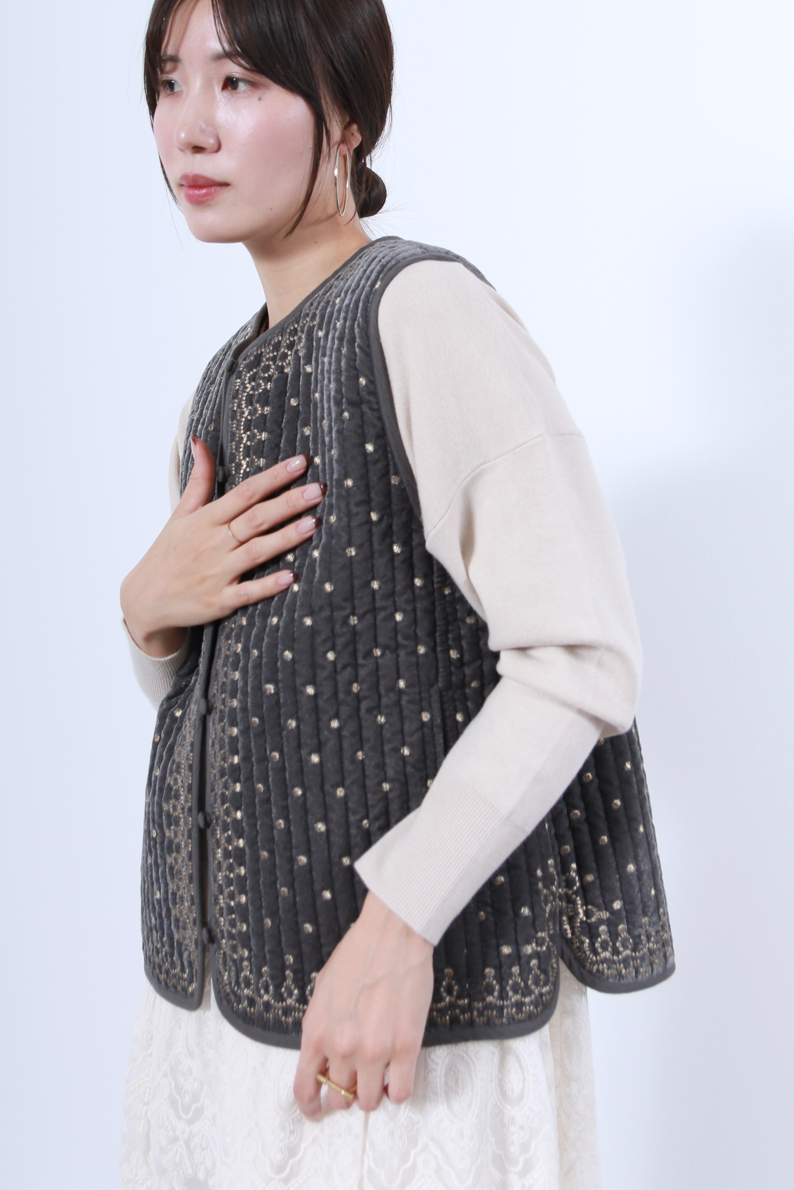 ヴィンテージ調オリジナル刺繍ベスト(6261-355)