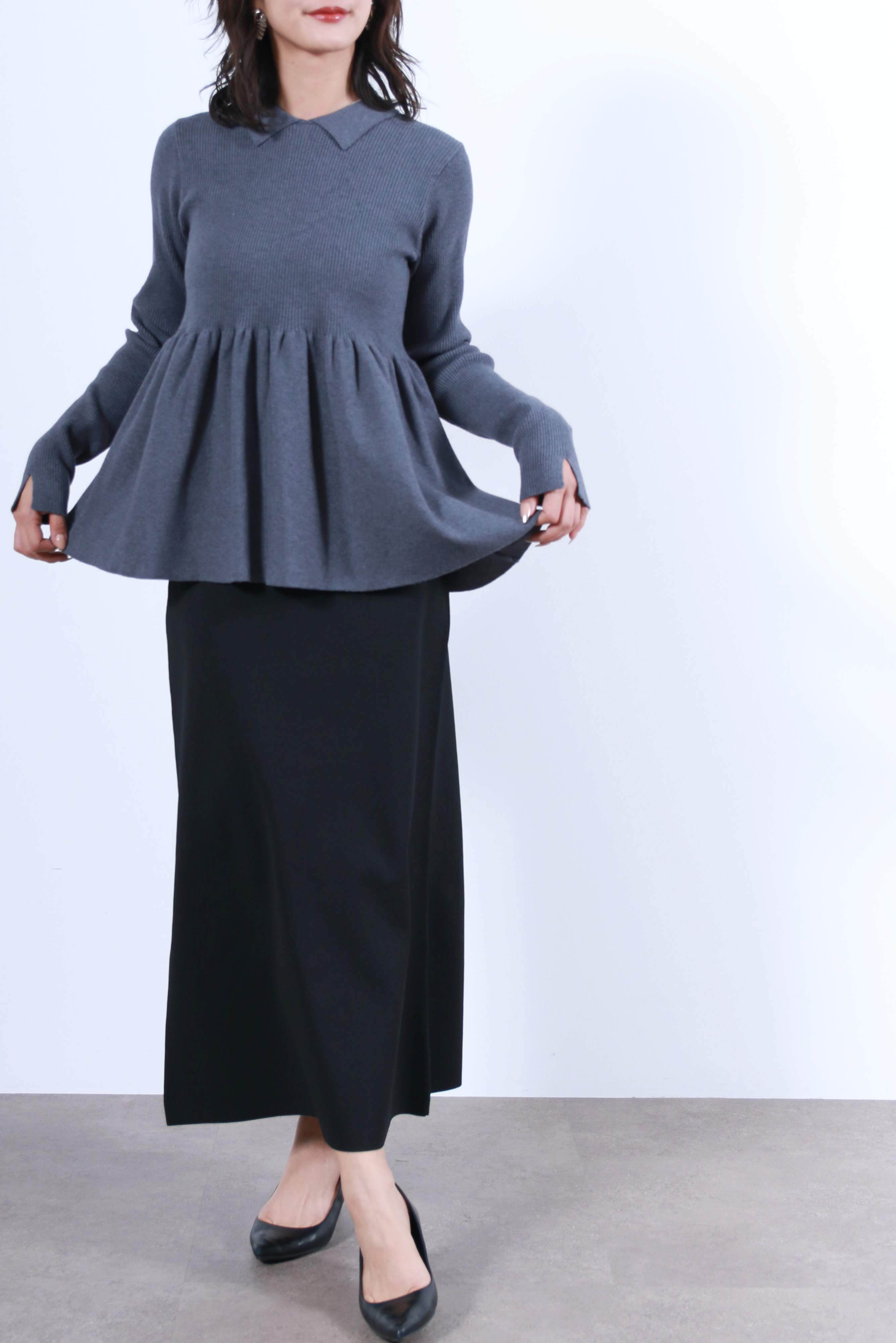 衿付リブニットフレアトップス(6263-507)