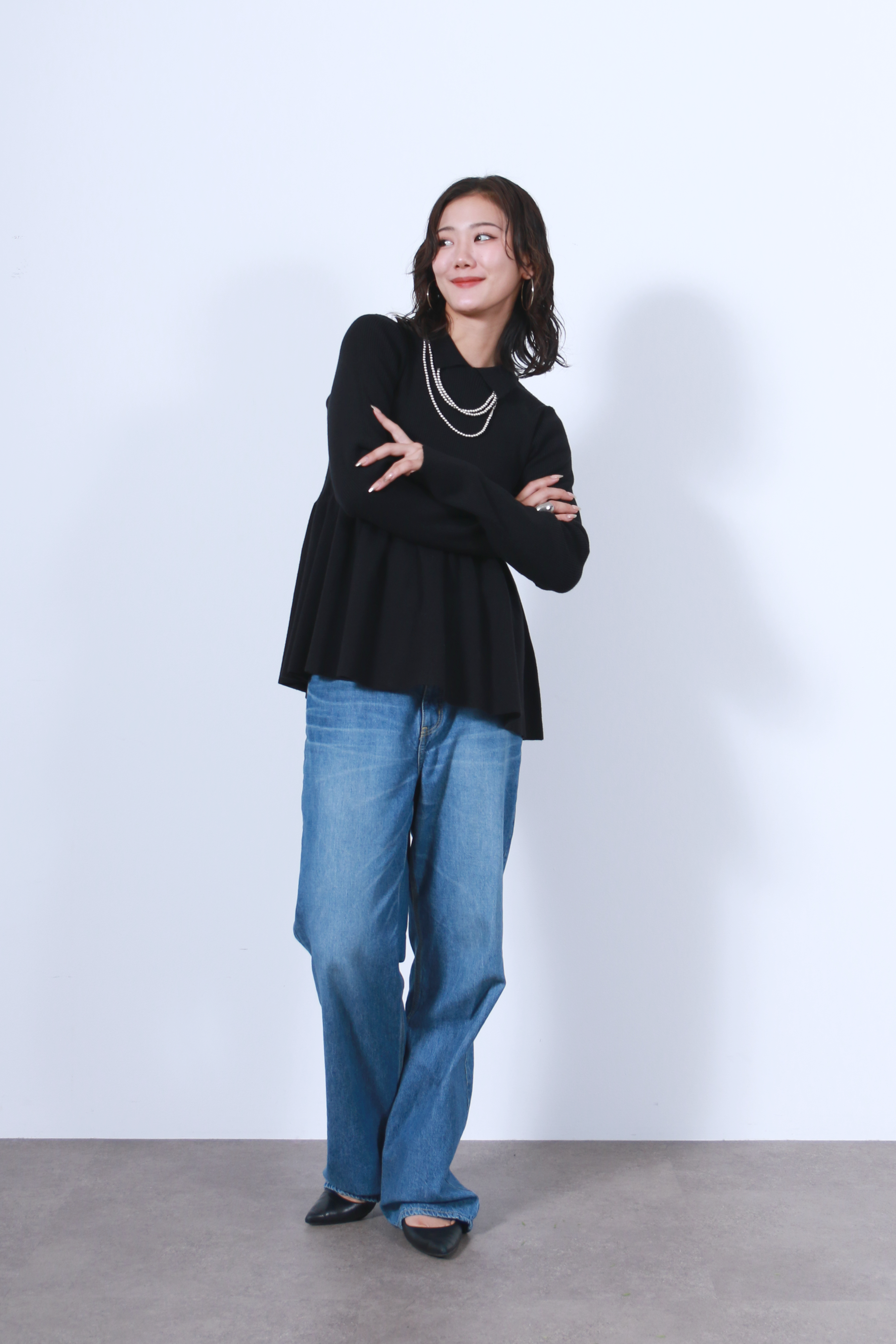 衿付リブニットフレアトップス(6263-507)