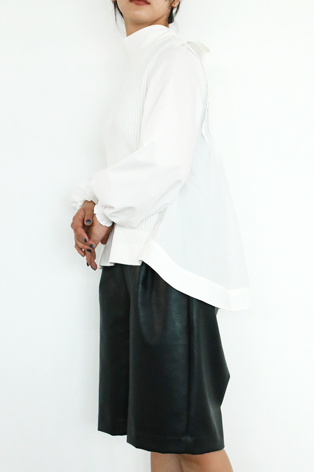 ニット×ブロード布帛 ハイネックブラウス(6255-371 / 6262ー484)