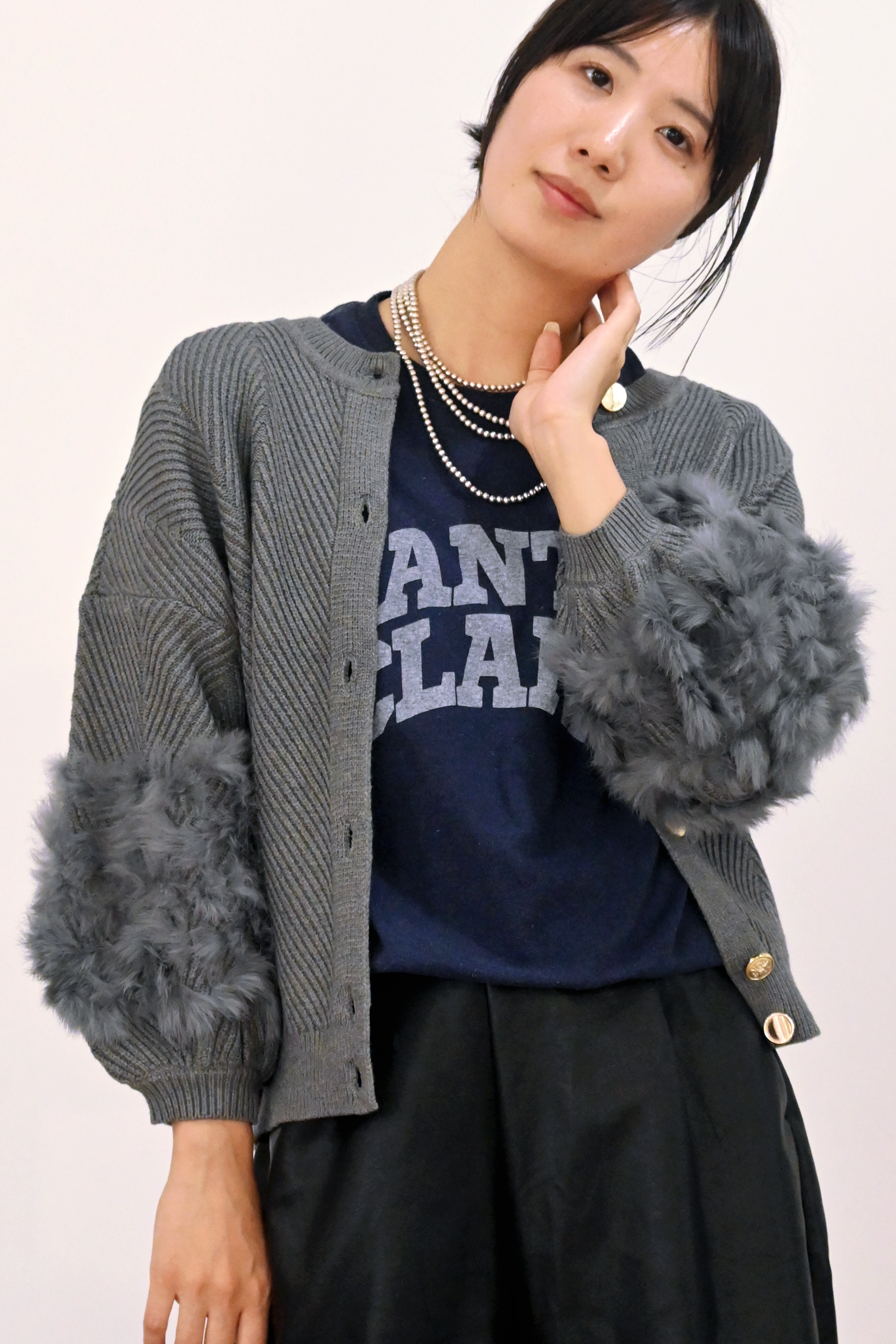 ラビットファー2WAYニットカーディガン(6262-467)