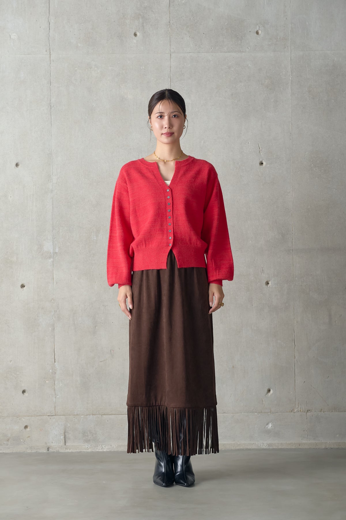 メランジェ調キーネックニットカーディガン