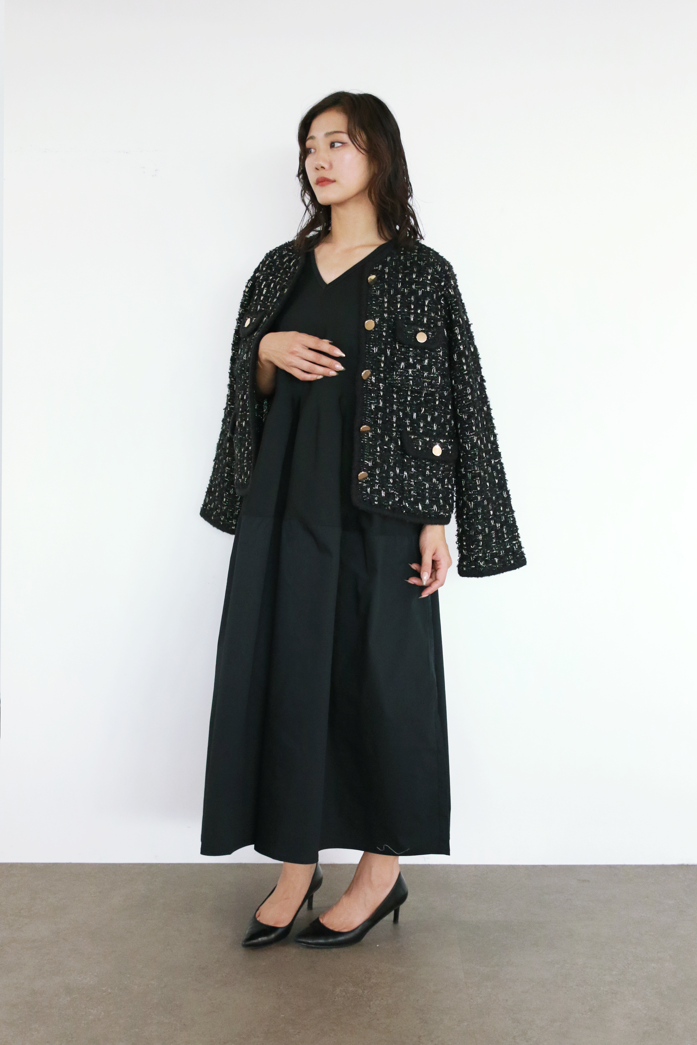 フレンチスリーブニットハイブリッドワンピース(6260-389)