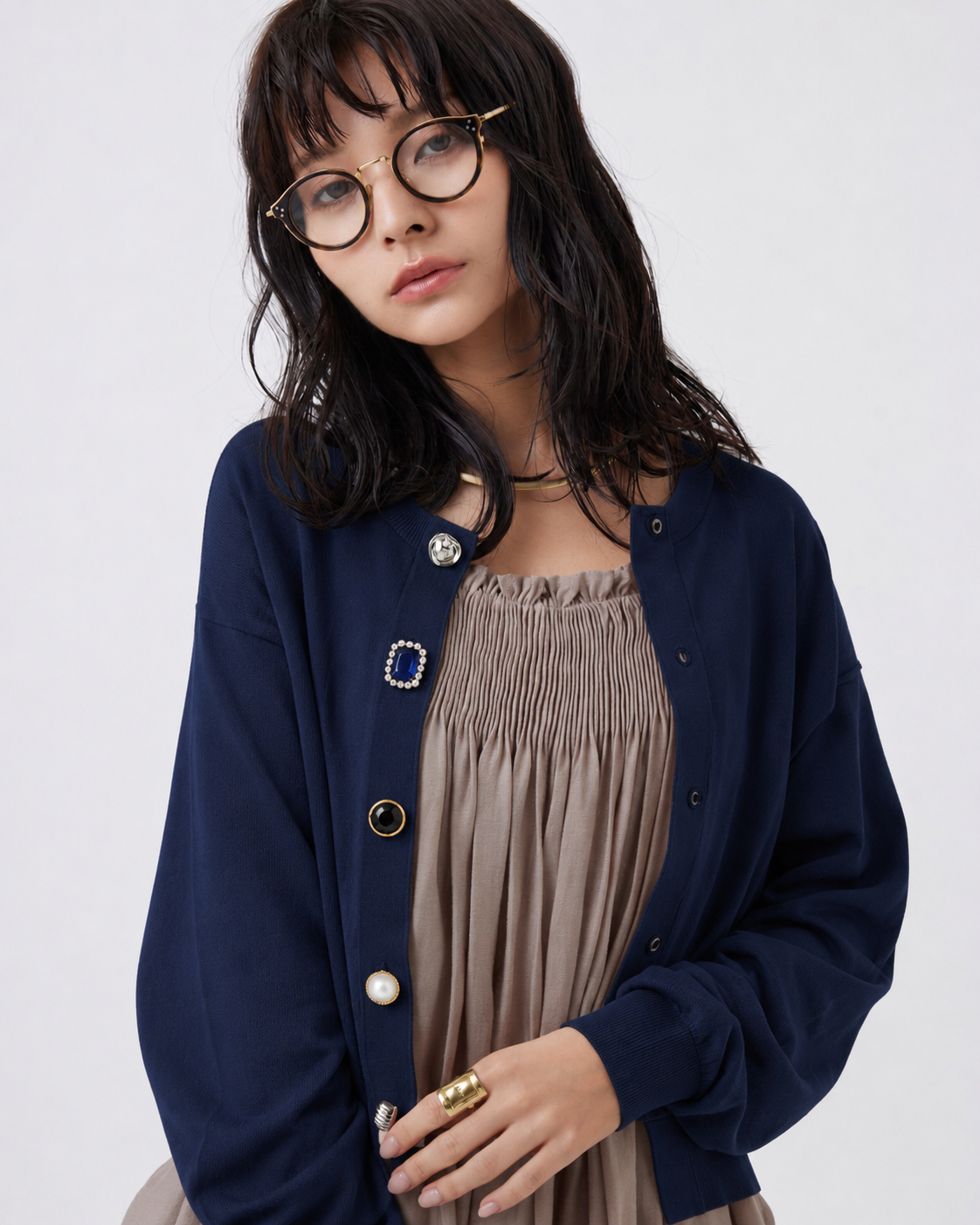 クロップド丈セミシアービジューカーディガン(6267-686)