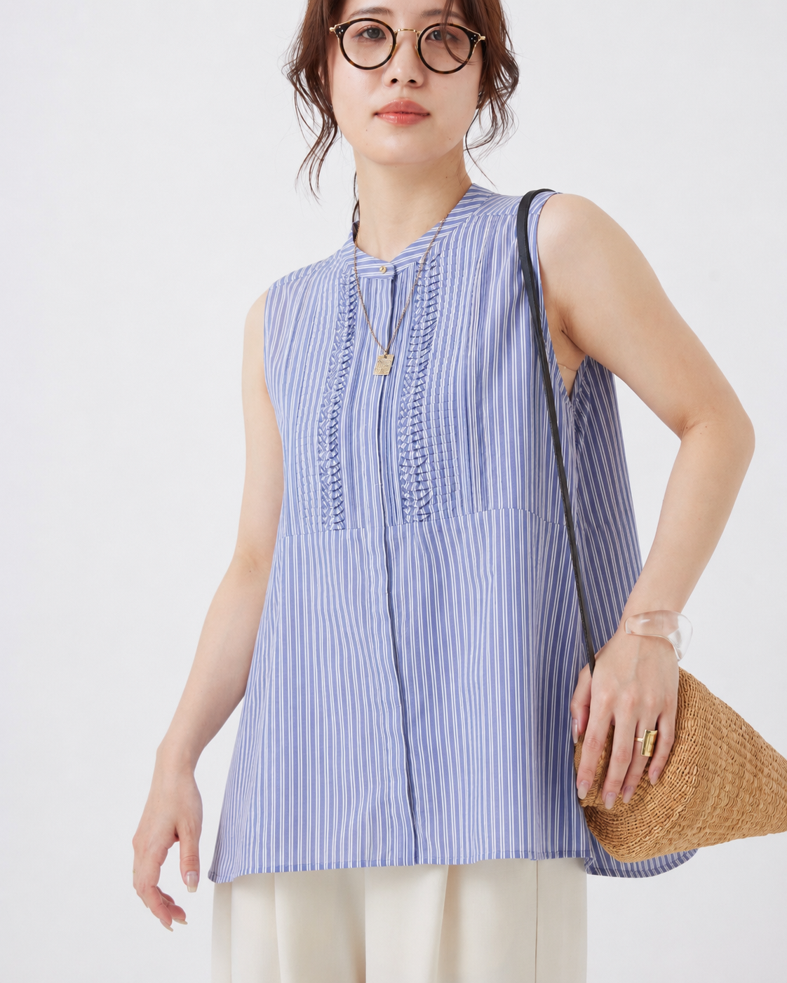 ストライプスリーブレスブラウス(6267-381)