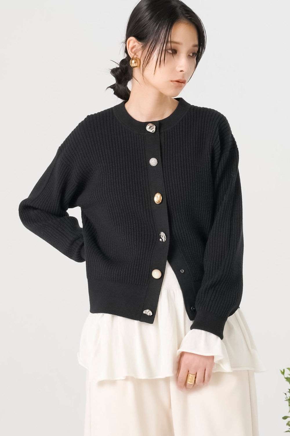 ワッフル編みビジューカーディガン(6269-691)