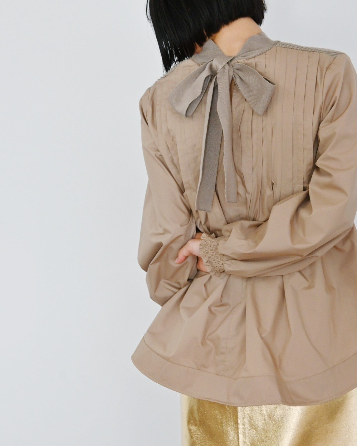 ニット×ブロード布帛 ハイネックブラウス(6255-371 / 6262ー484)