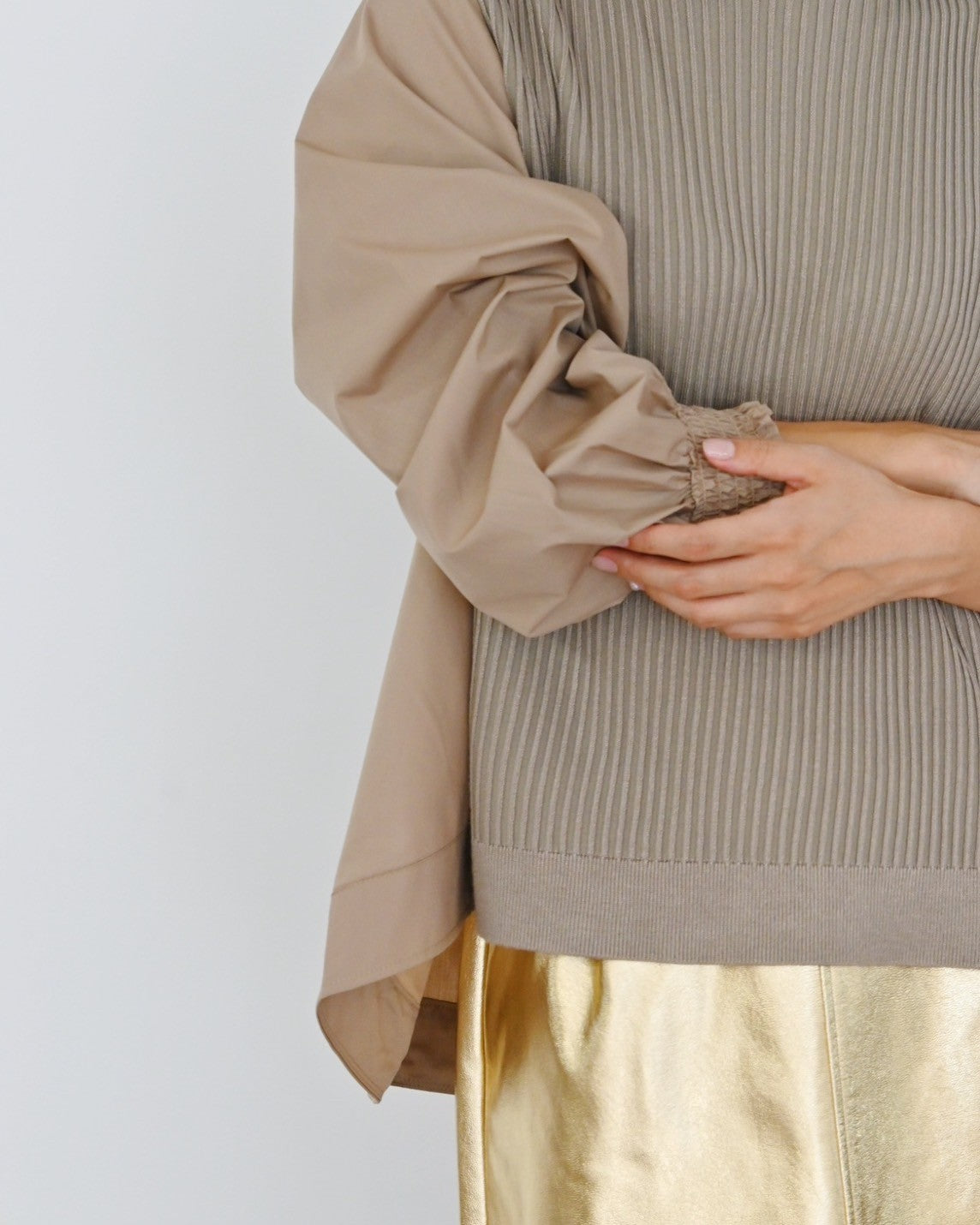 ニット×ブロード布帛 ハイネックブラウス(6255-371 / 6262ー484)