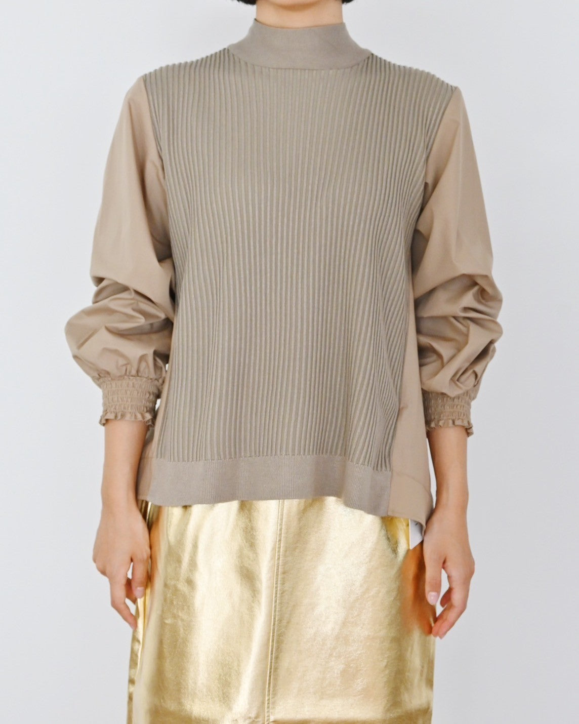 ニット×ブロード布帛 ハイネックブラウス(6255-371 / 6262ー484)