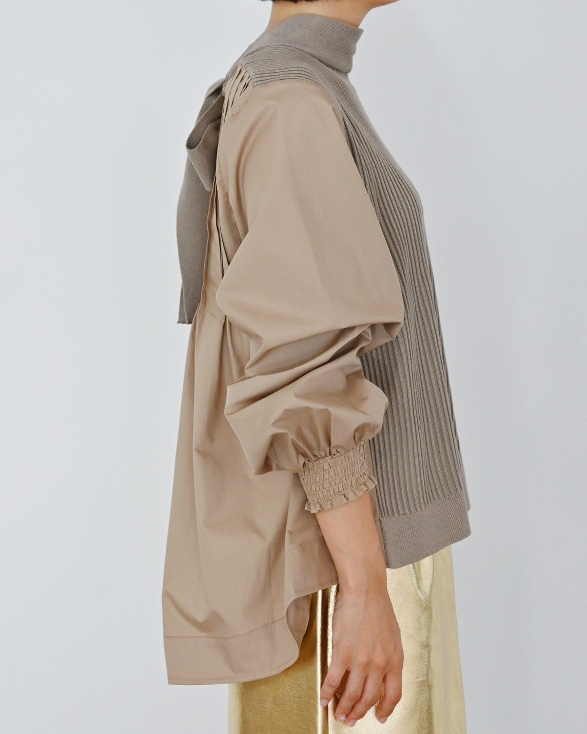 ニット×ブロード布帛 ハイネックブラウス(6255-371 / 6262ー484)