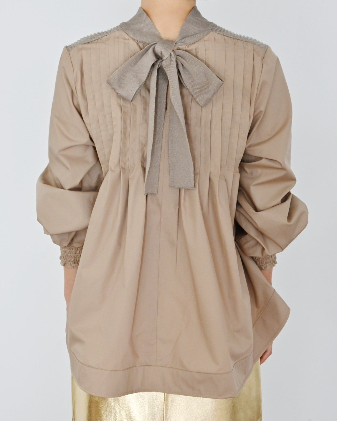 ニット×ブロード布帛 ハイネックブラウス(6255-371 / 6262ー484)