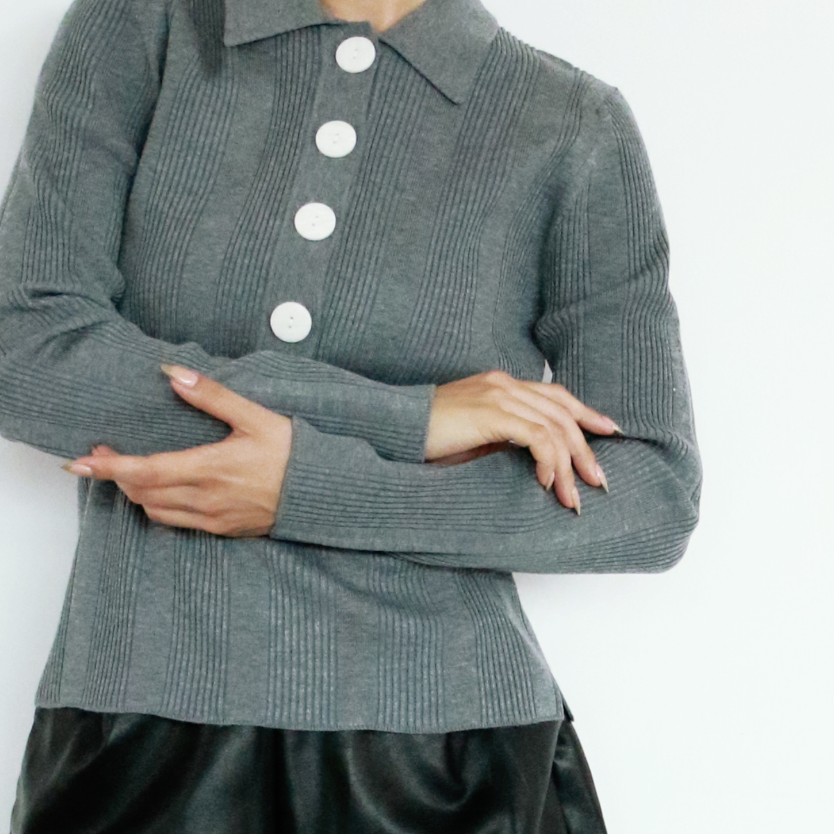 リブ編みポロニットトップス(6262-462)