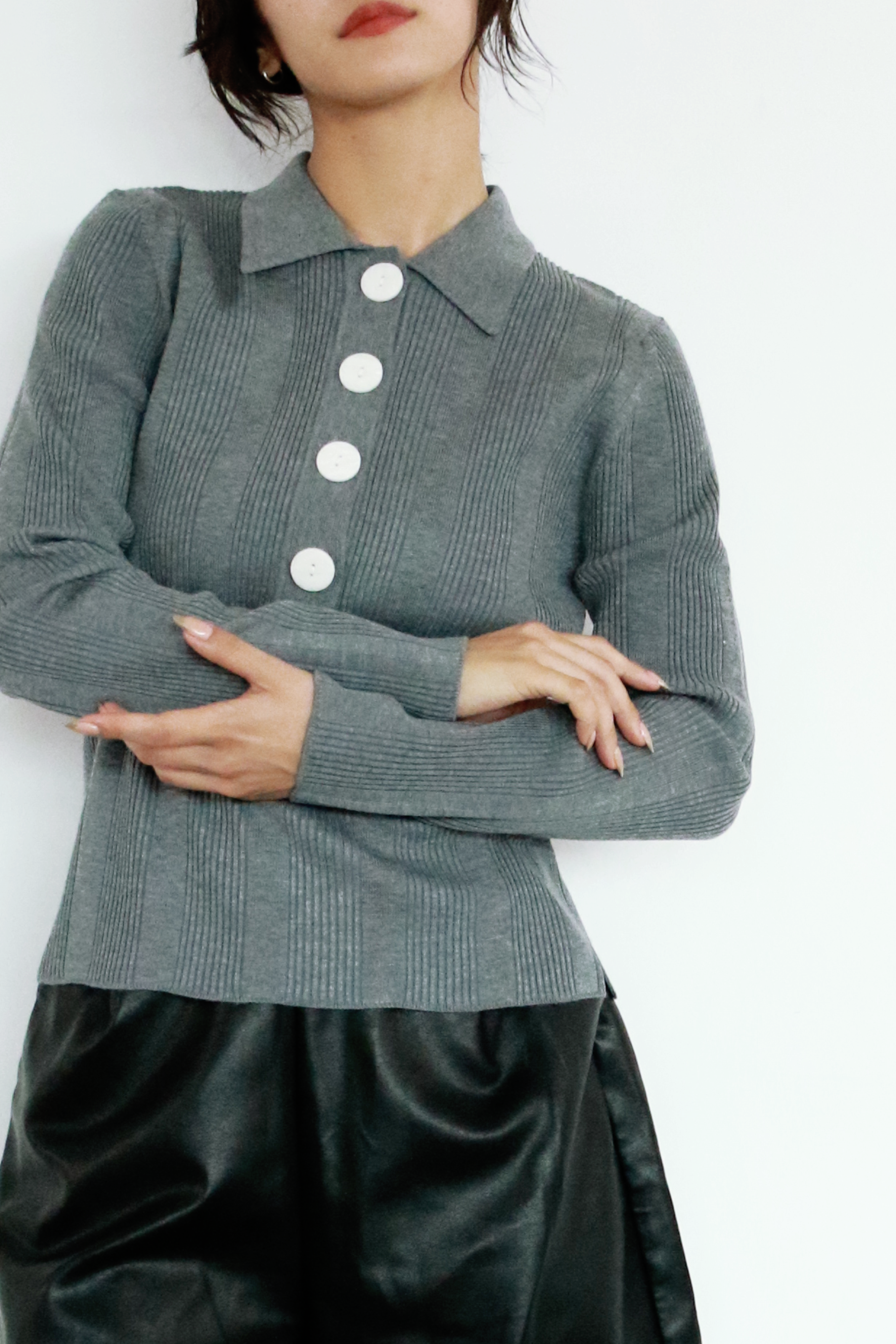 リブ編みポロニットトップス(6262-462)