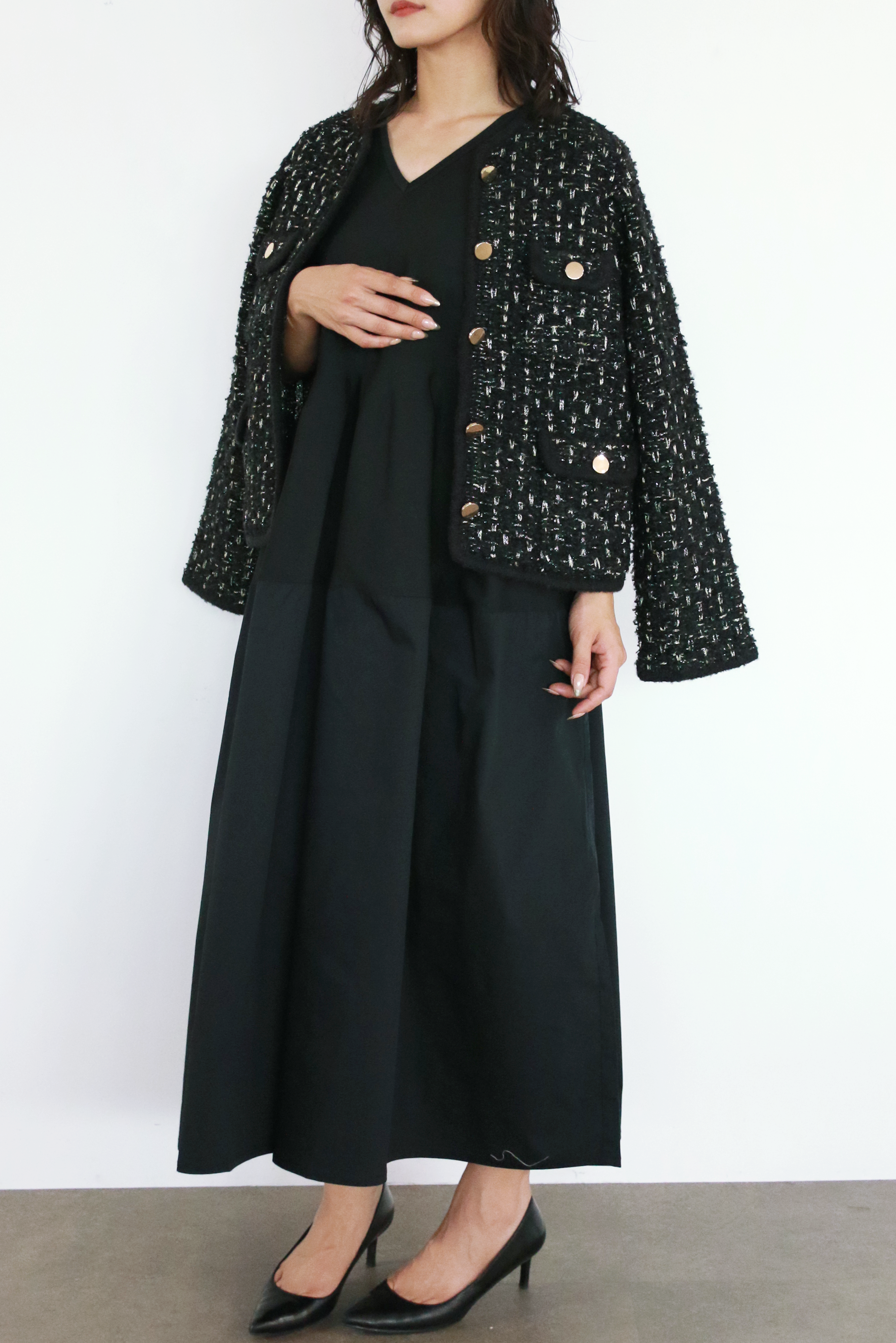 フレンチスリーブニットハイブリッドワンピース(6260-389)