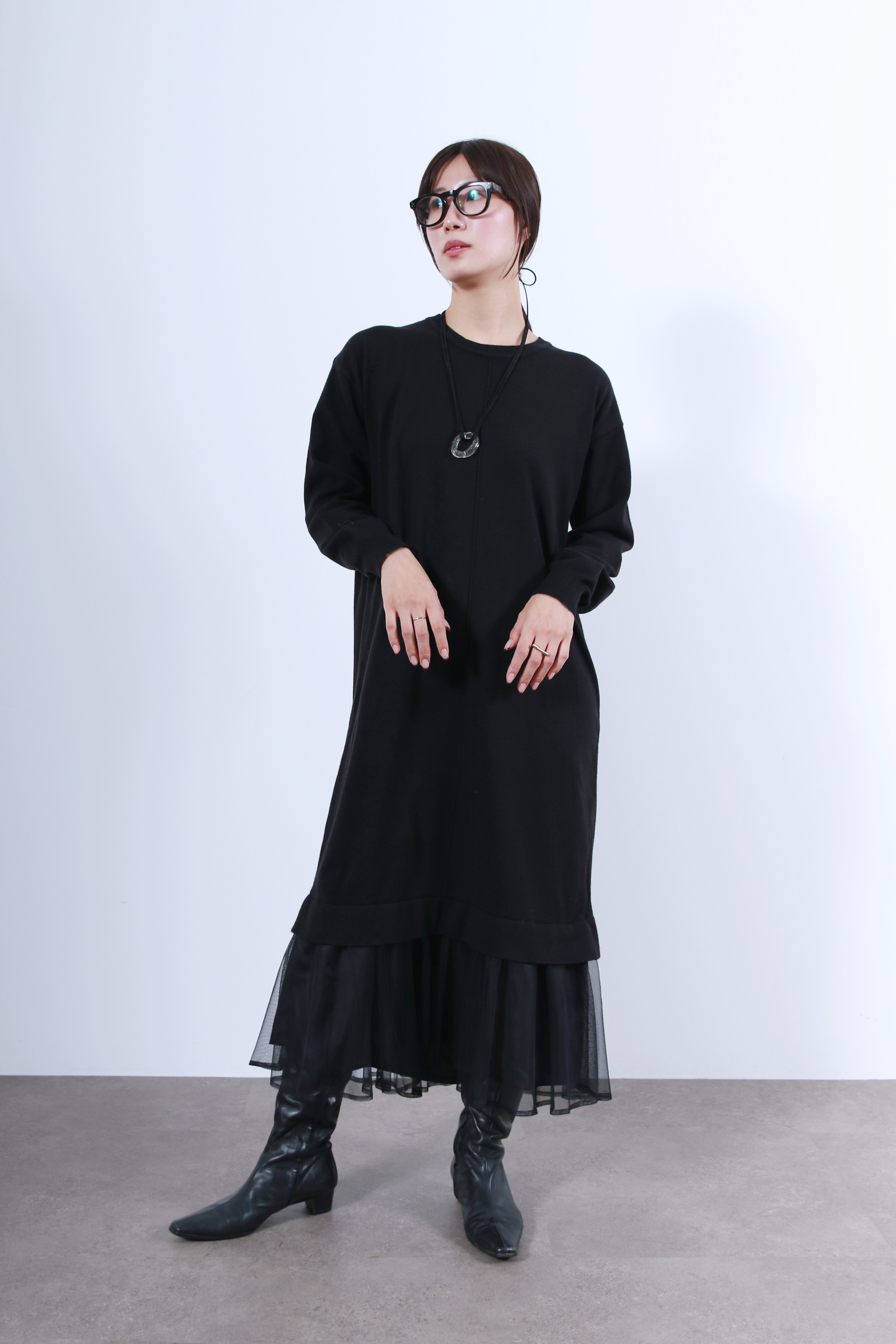 裾チュールニットワンピース(6263-510)