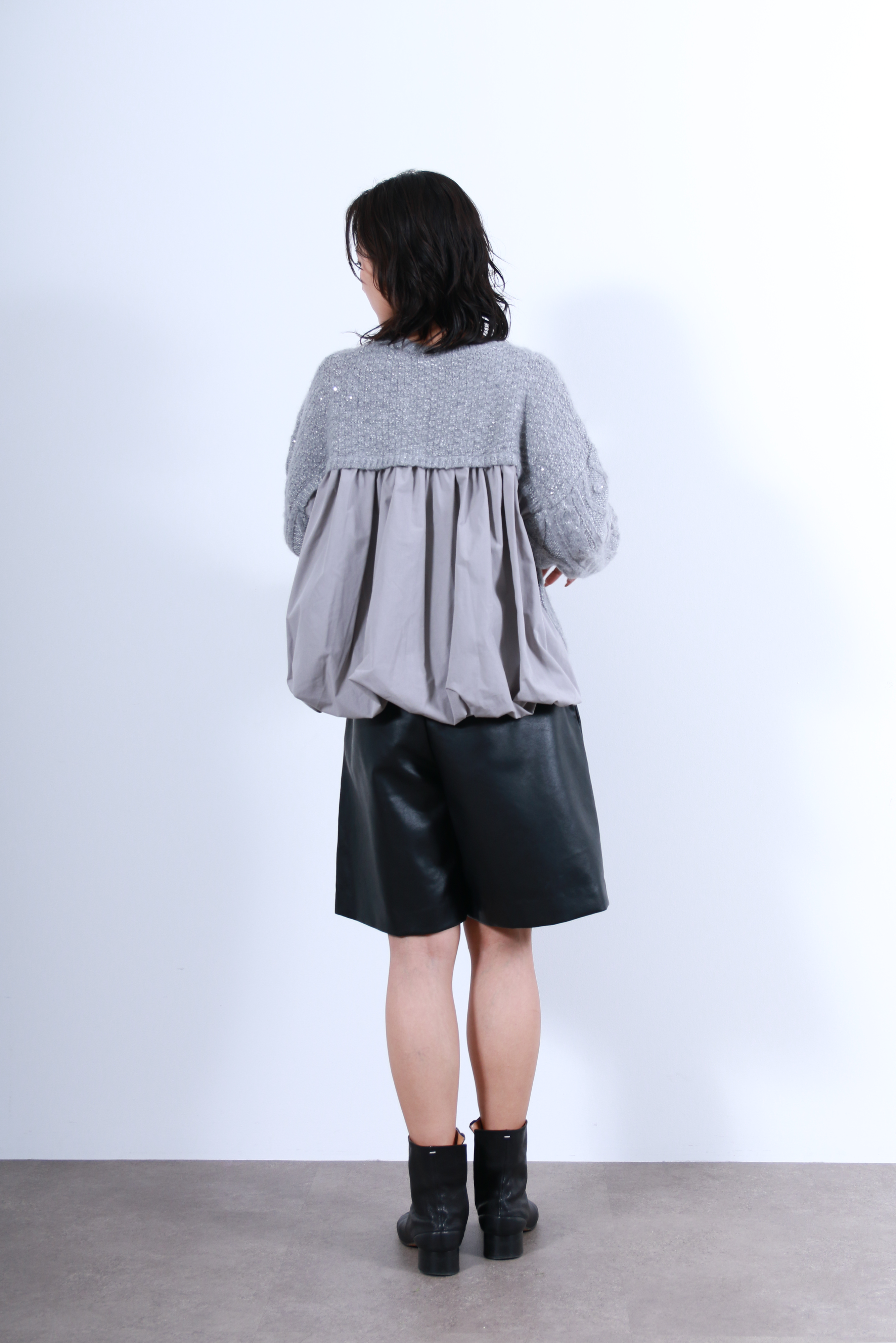 ケーブルニット×後ろバルーン布帛トップス(6263-515)