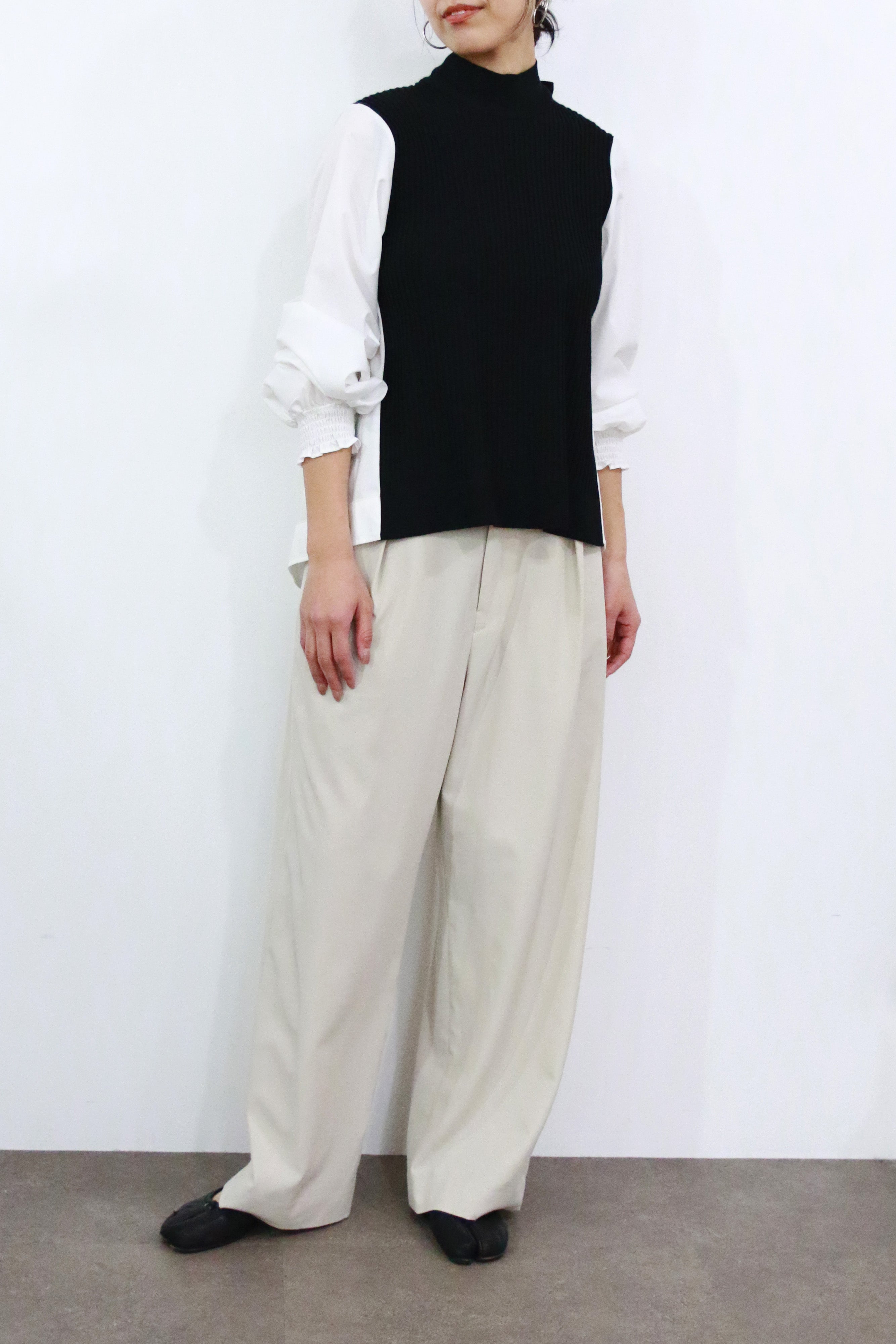 ニット×ブロード布帛 ハイネックブラウス(6255-371 / 6262ｰ484)