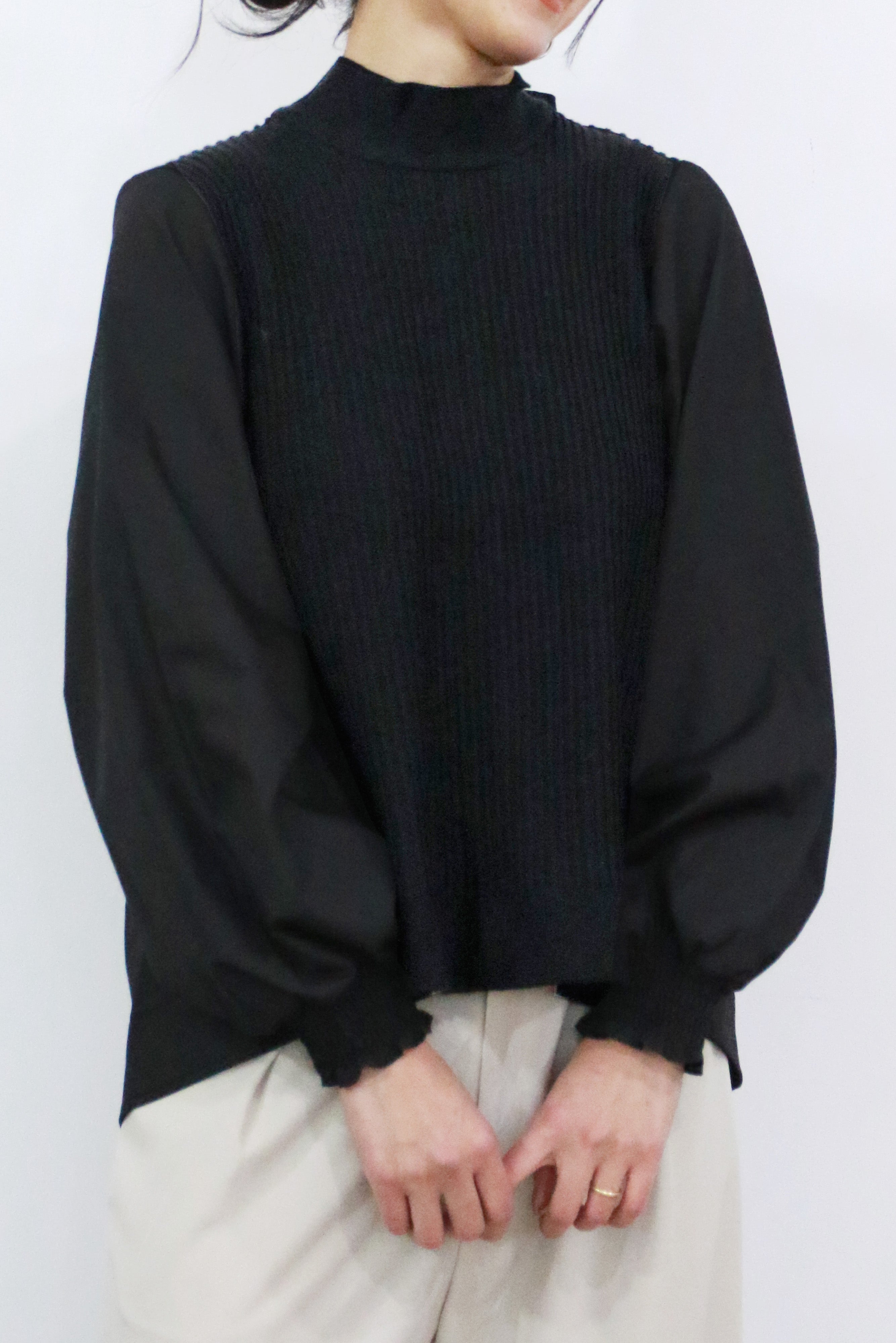 ニット×ブロード布帛 ハイネックブラウス(6255-371 / 6262ｰ484)