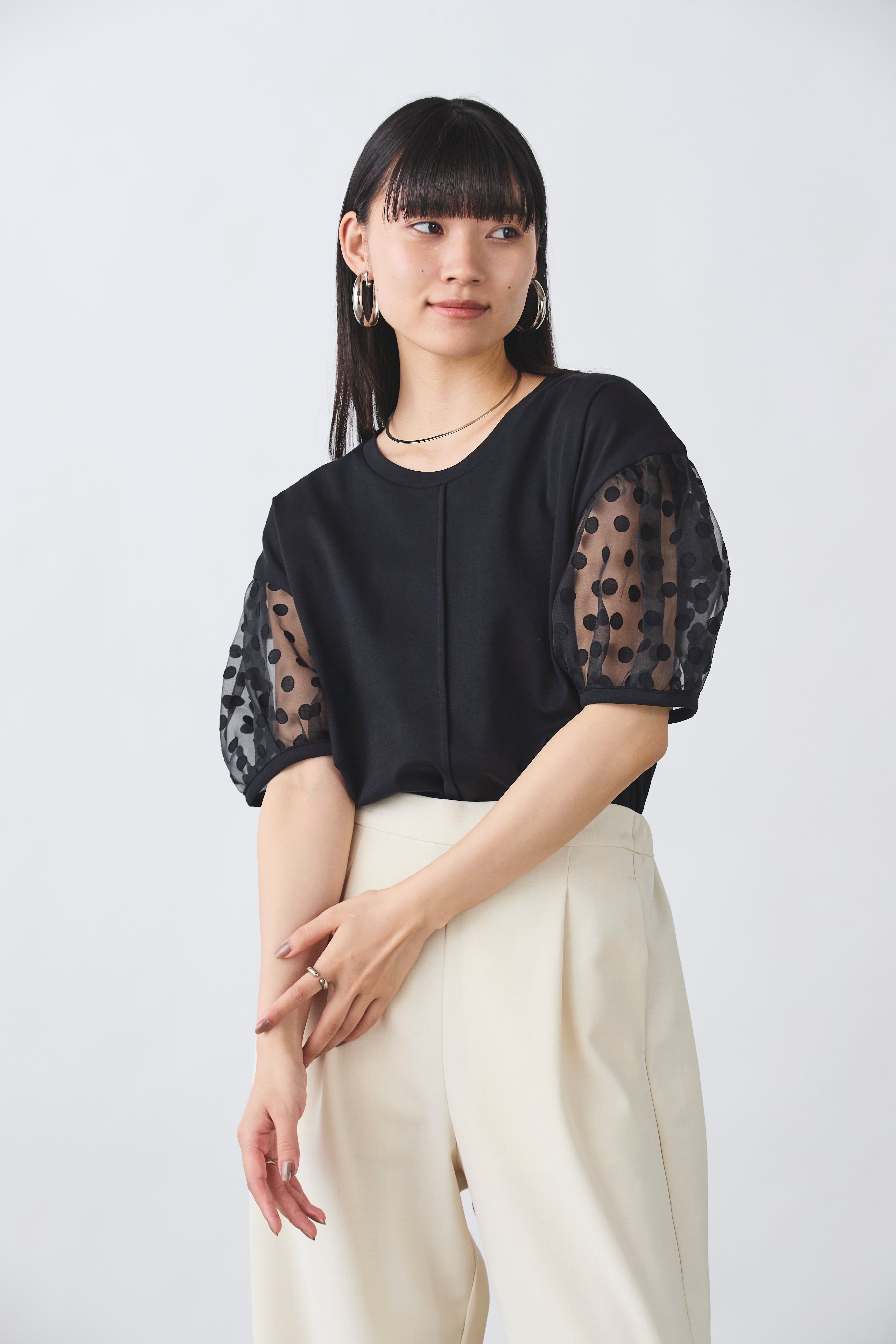カットソー×ドットシースルートップス(6245-330)