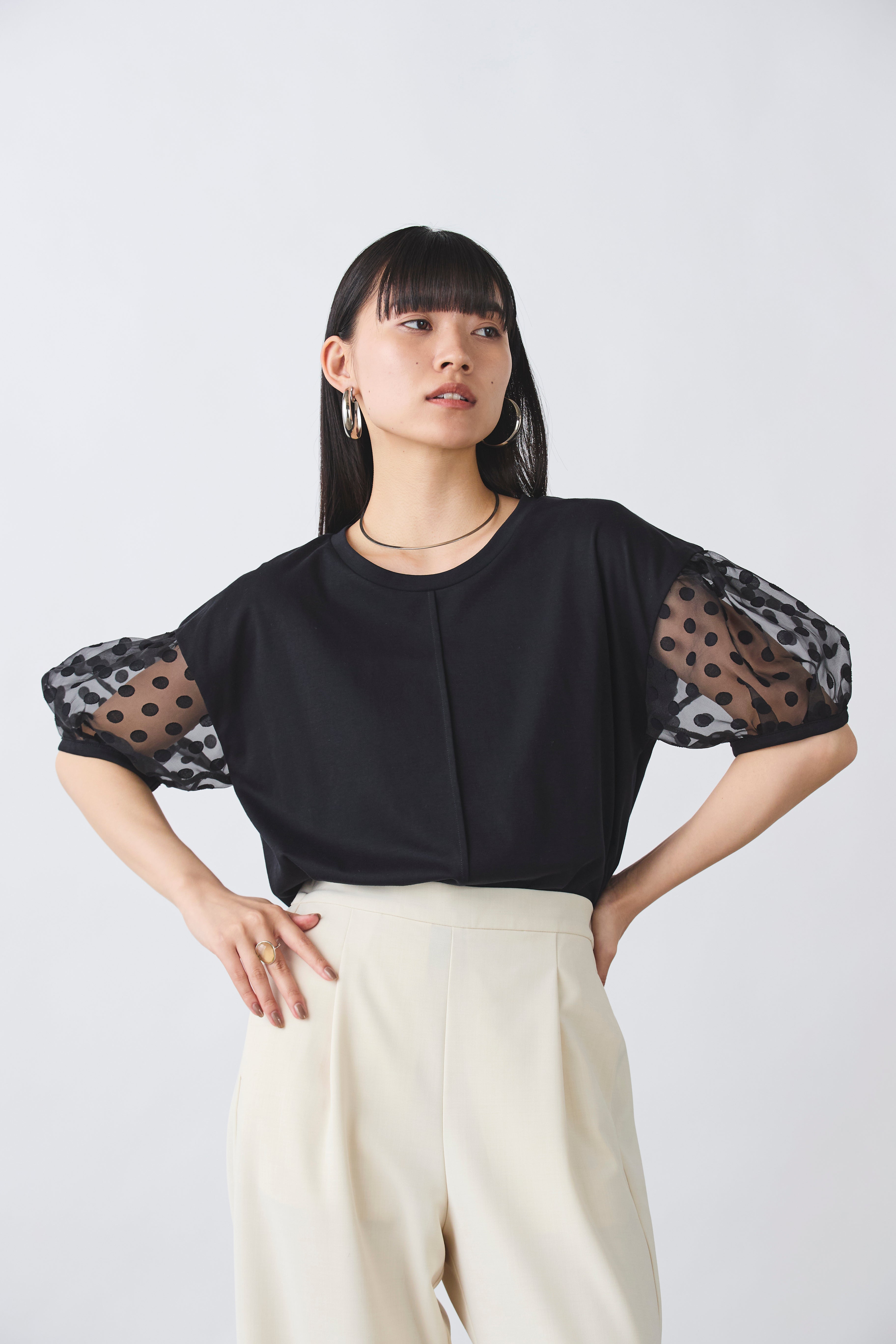 カットソー×ドットシースルートップス(6245-330)