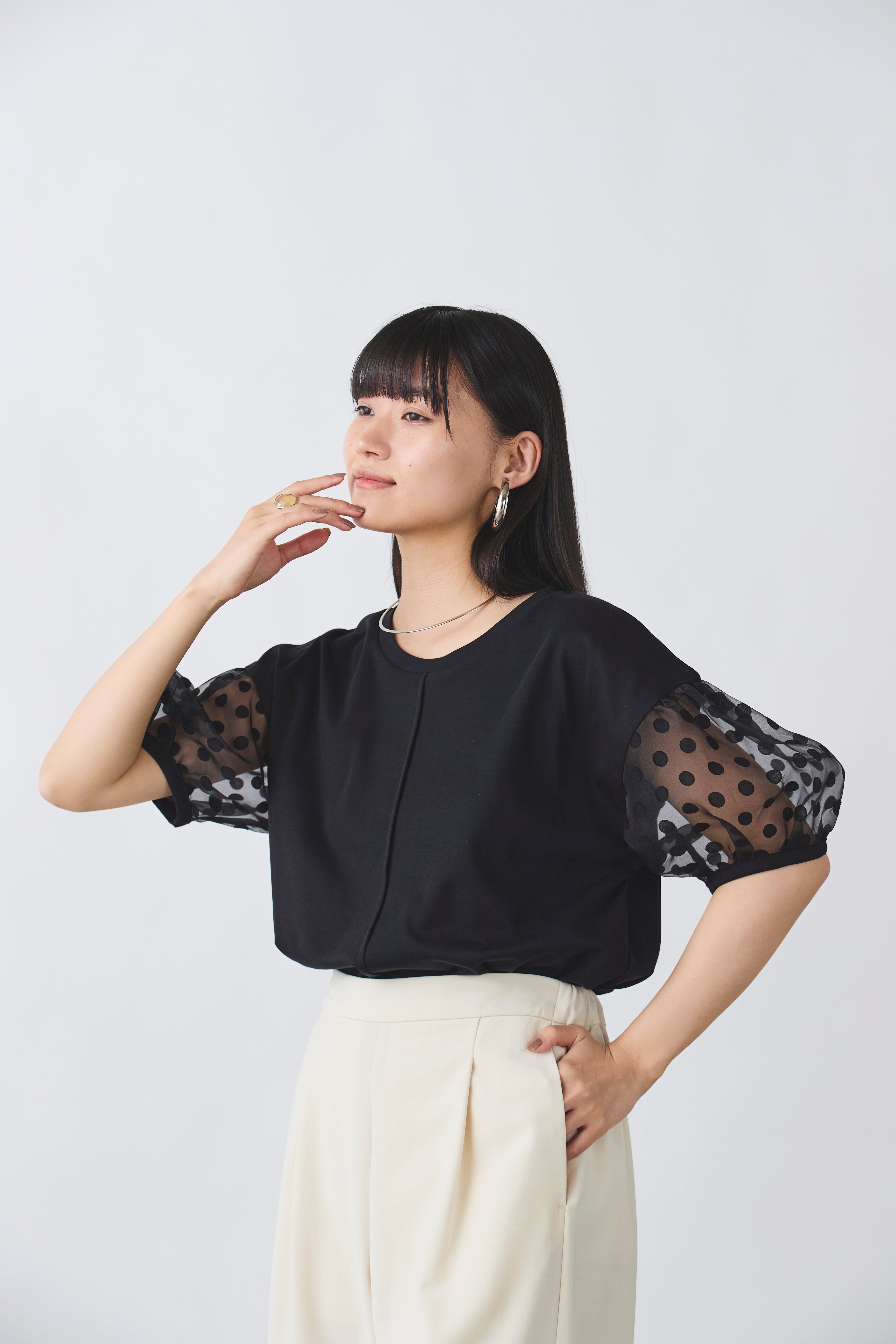 カットソー×ドットシースルートップス(6245-330)