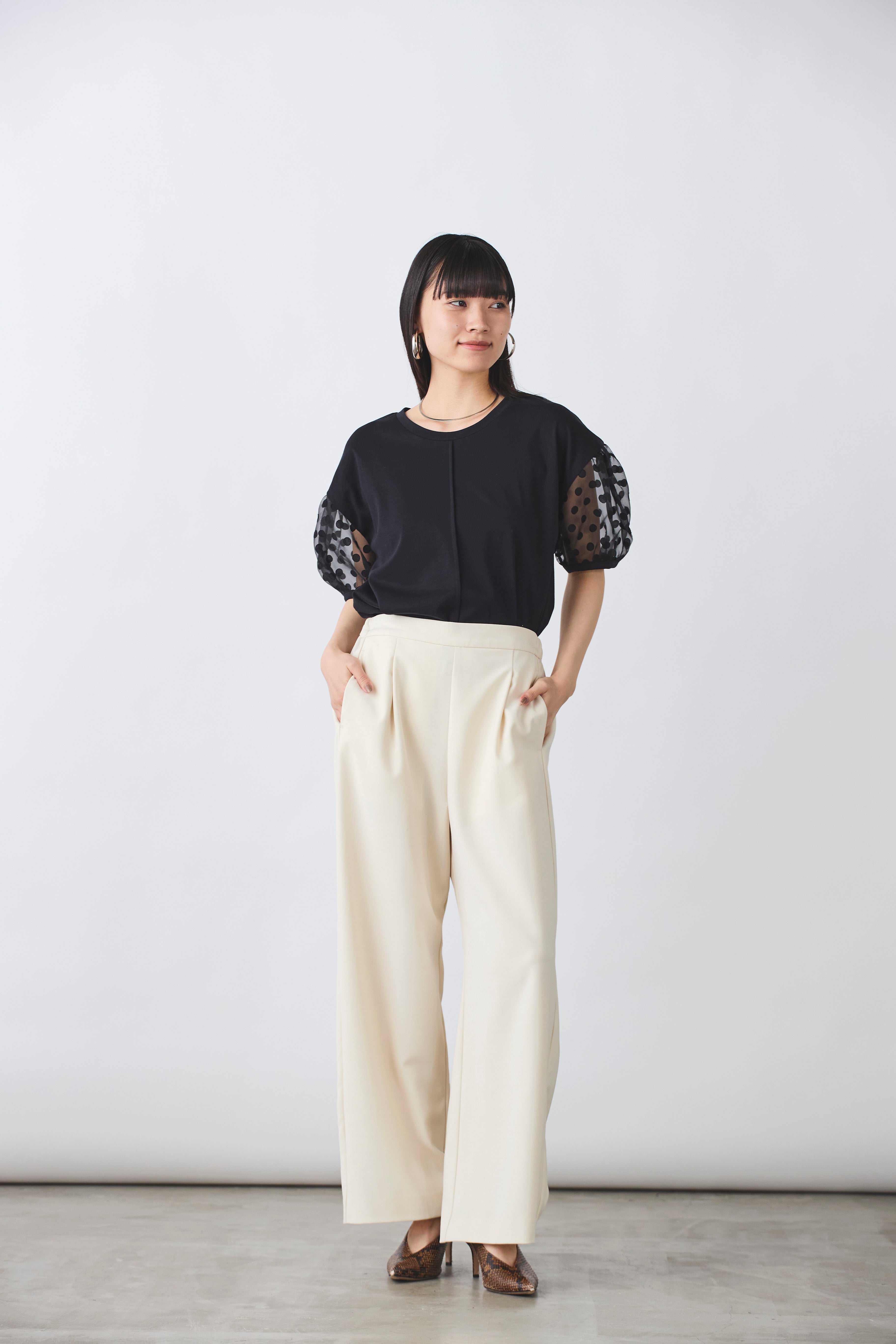 カットソー×ドットシースルートップス(6245-330)