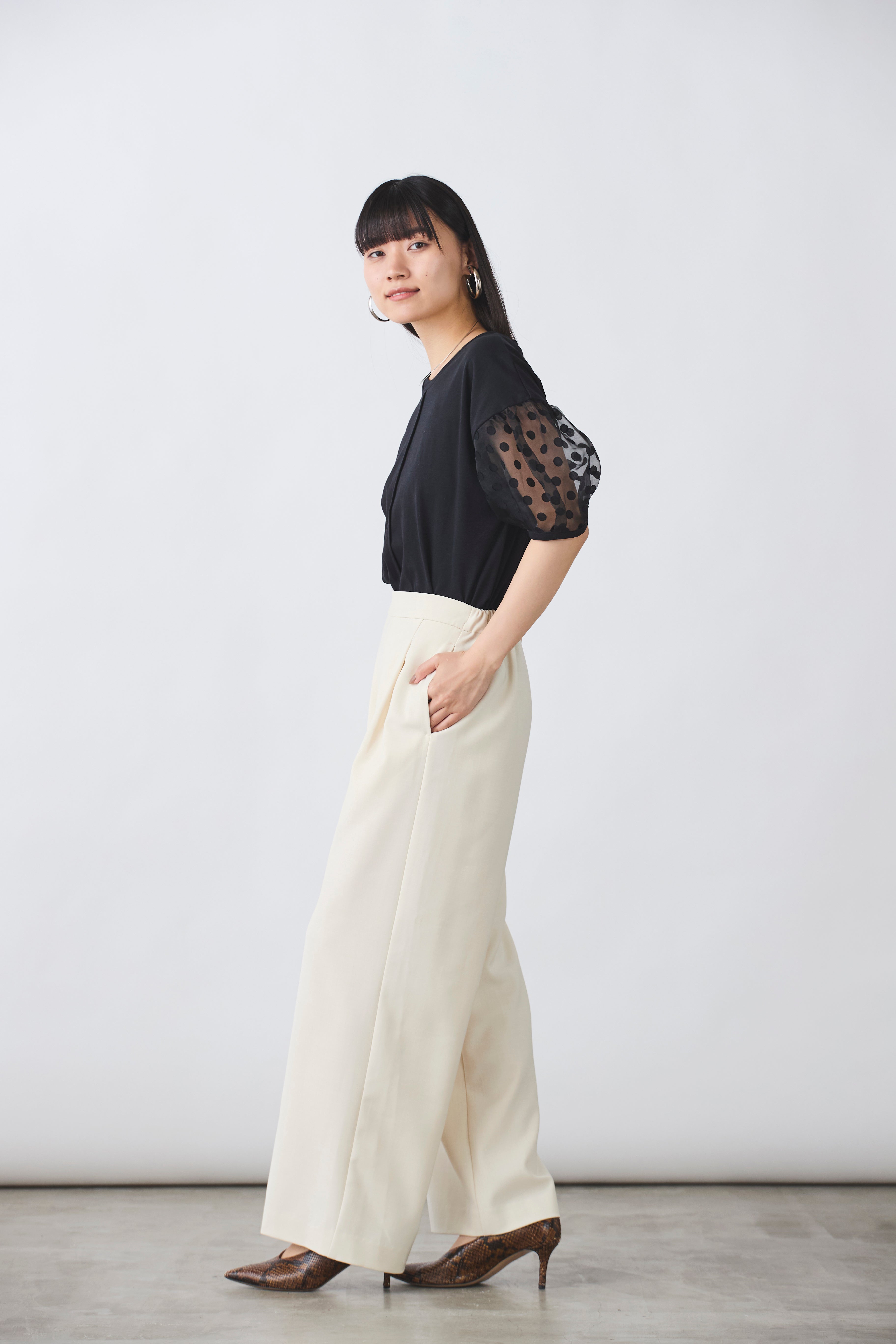 カットソー×ドットシースルートップス(6245-330)