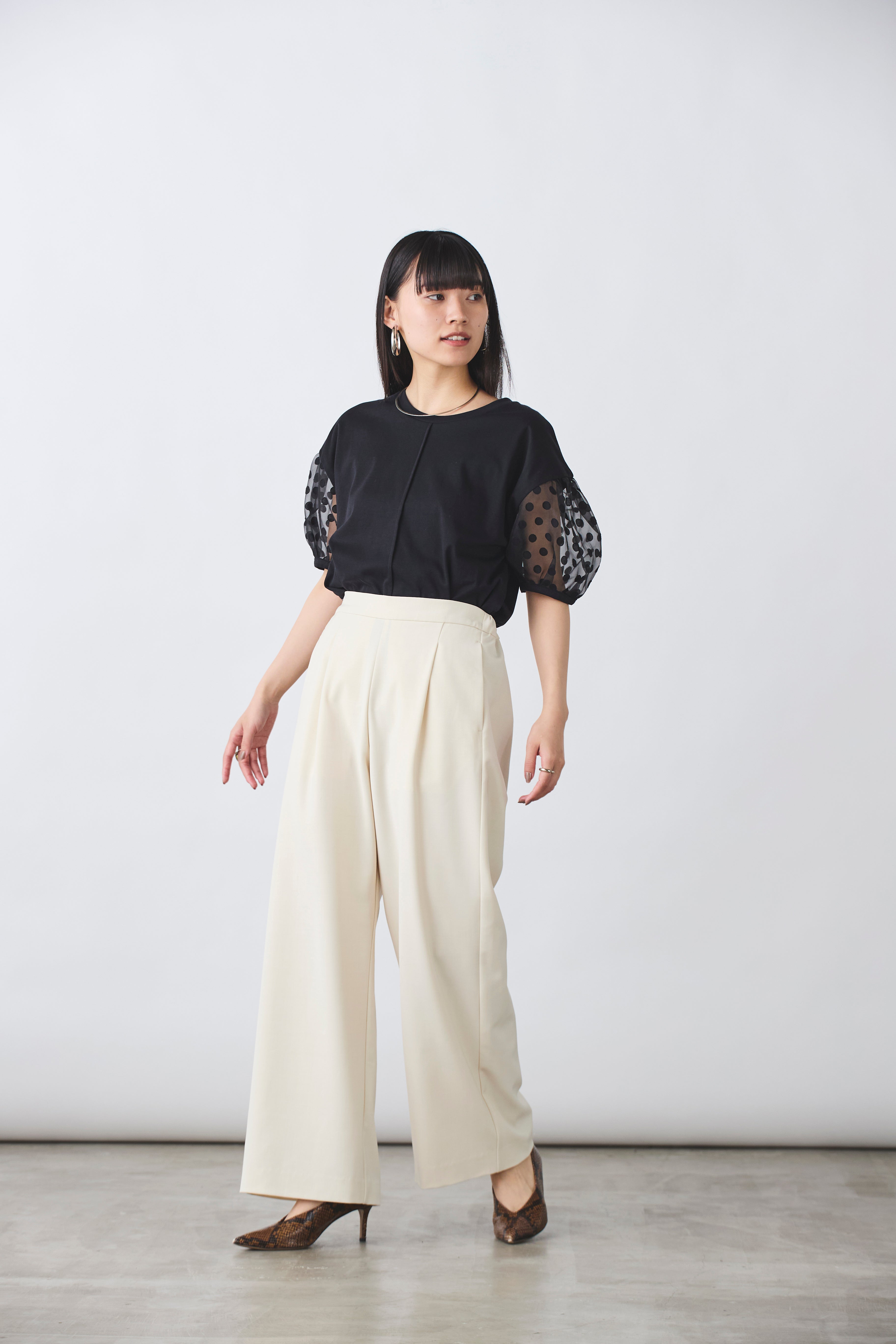 カットソー×ドットシースルートップス(6245-330)