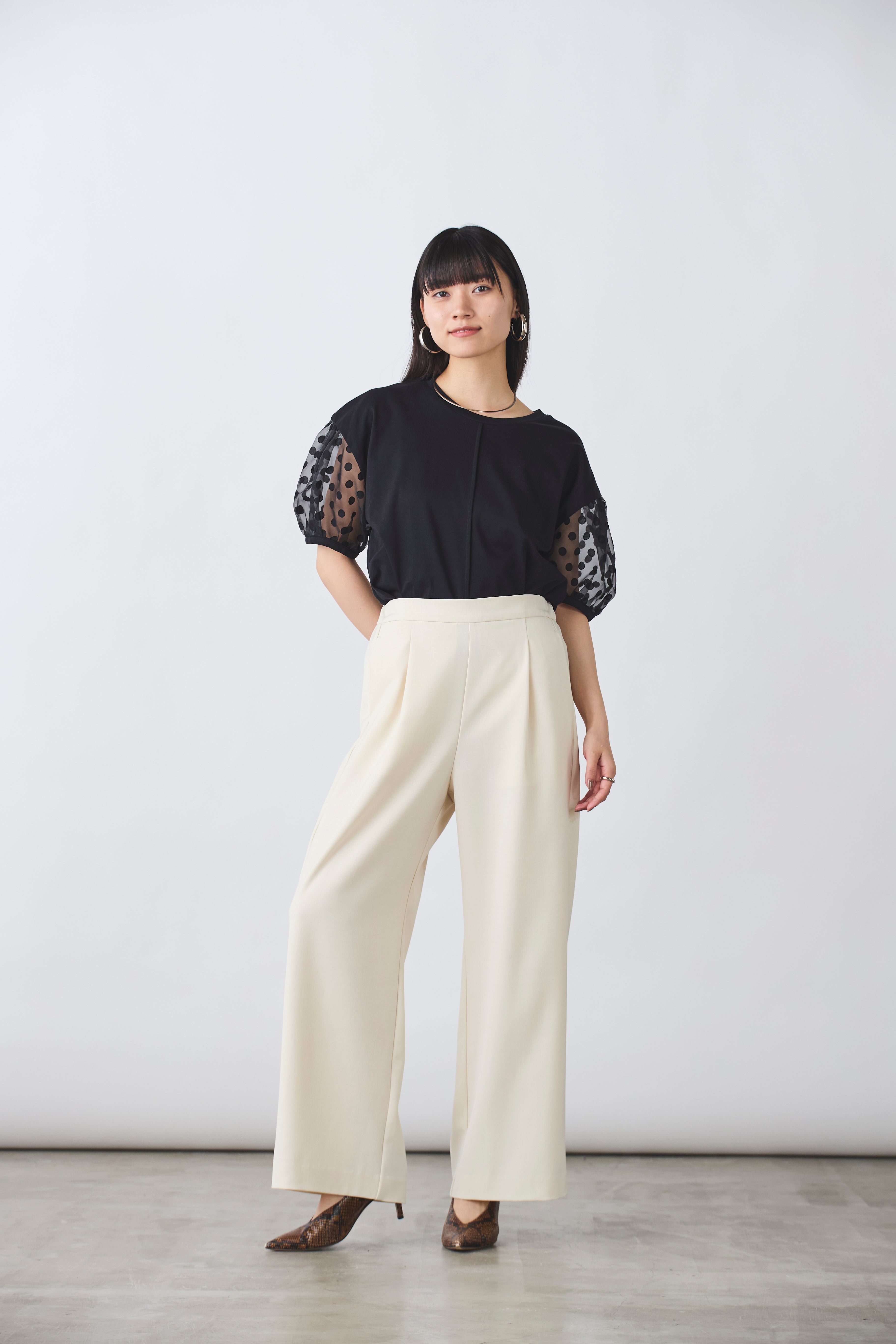 カットソー×ドットシースルートップス(6245-330)