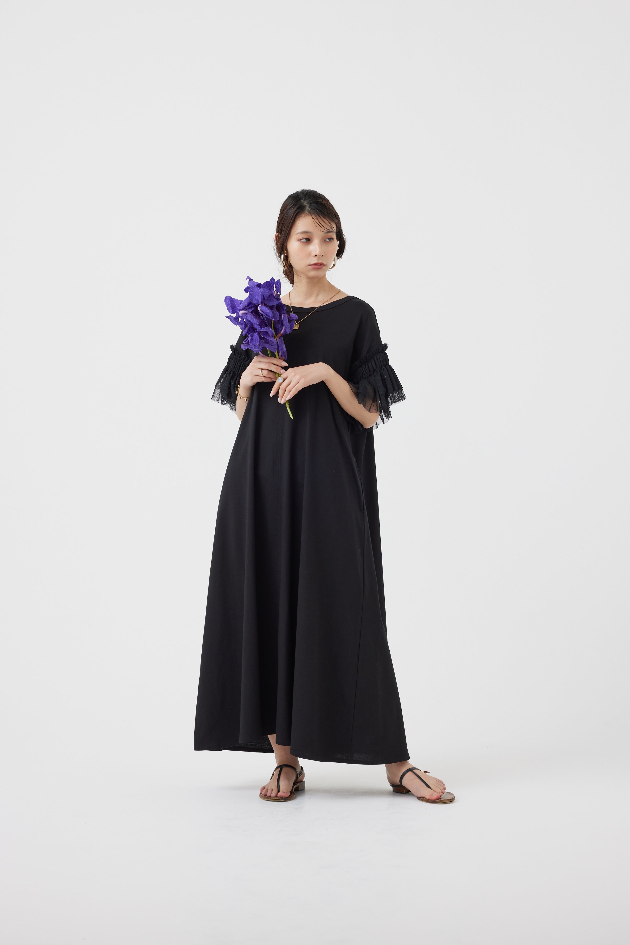メッシュ袖マキシワンピース(6251-337)