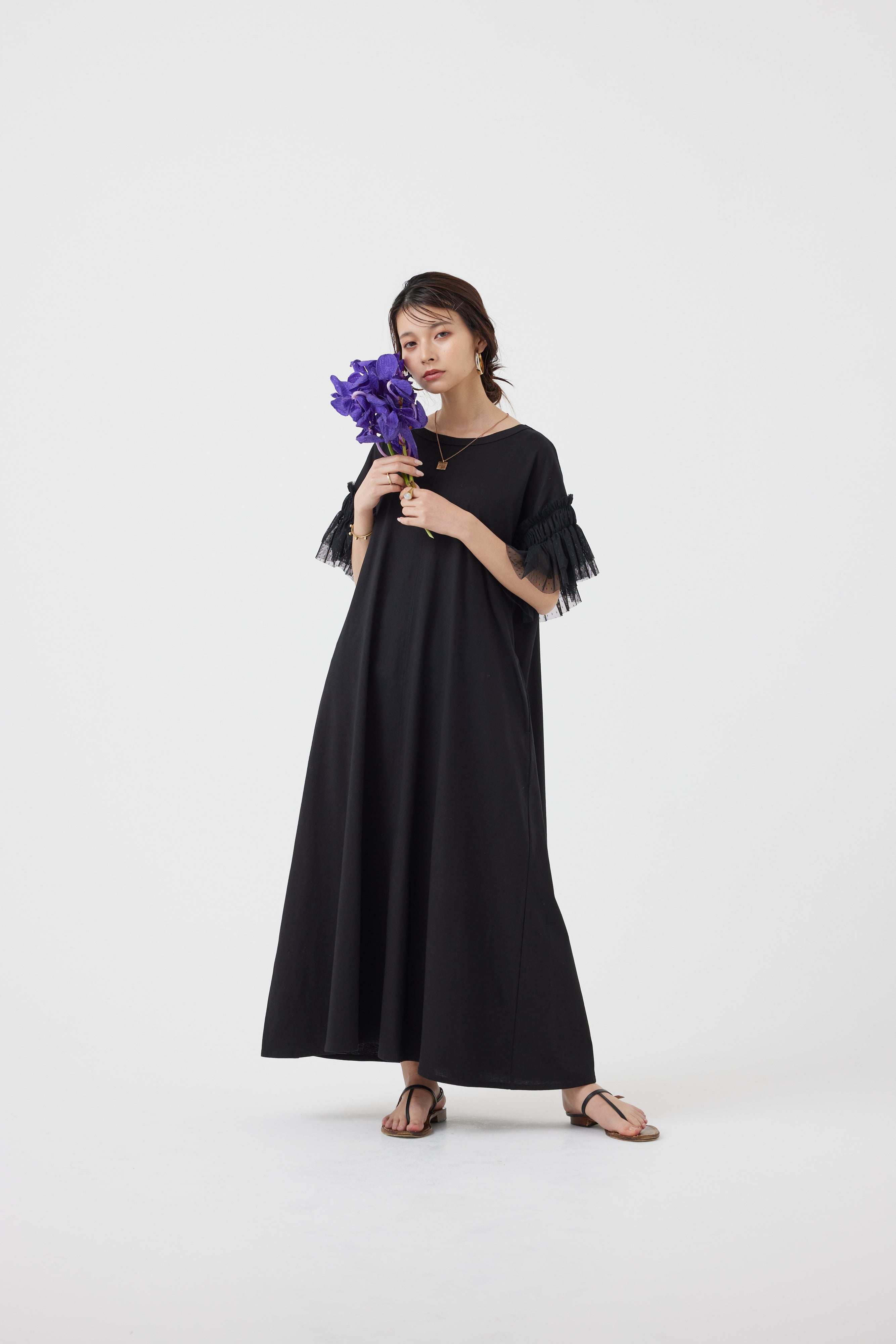 メッシュ袖マキシワンピース(6251-337)