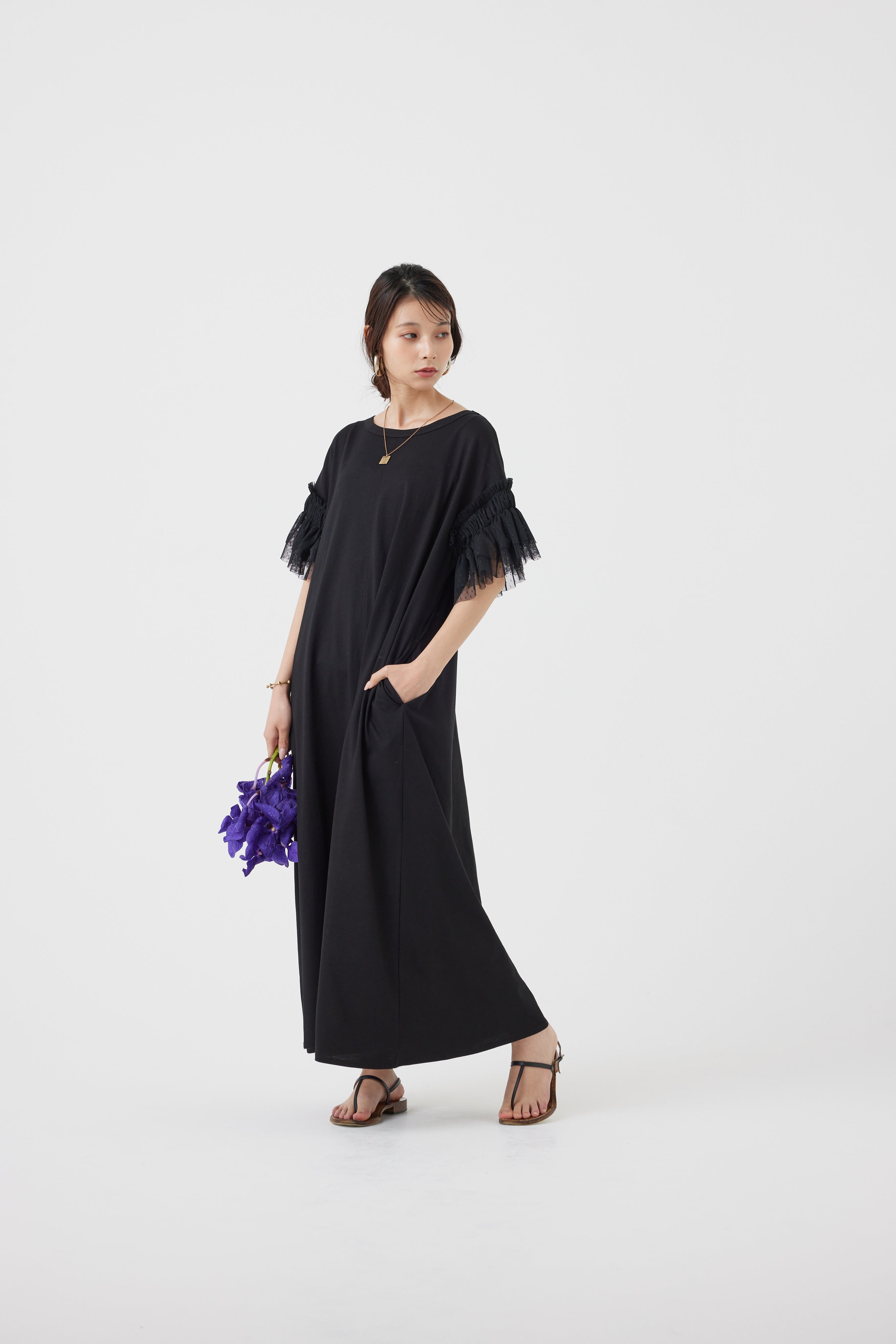 メッシュ袖マキシワンピース(6251-337)