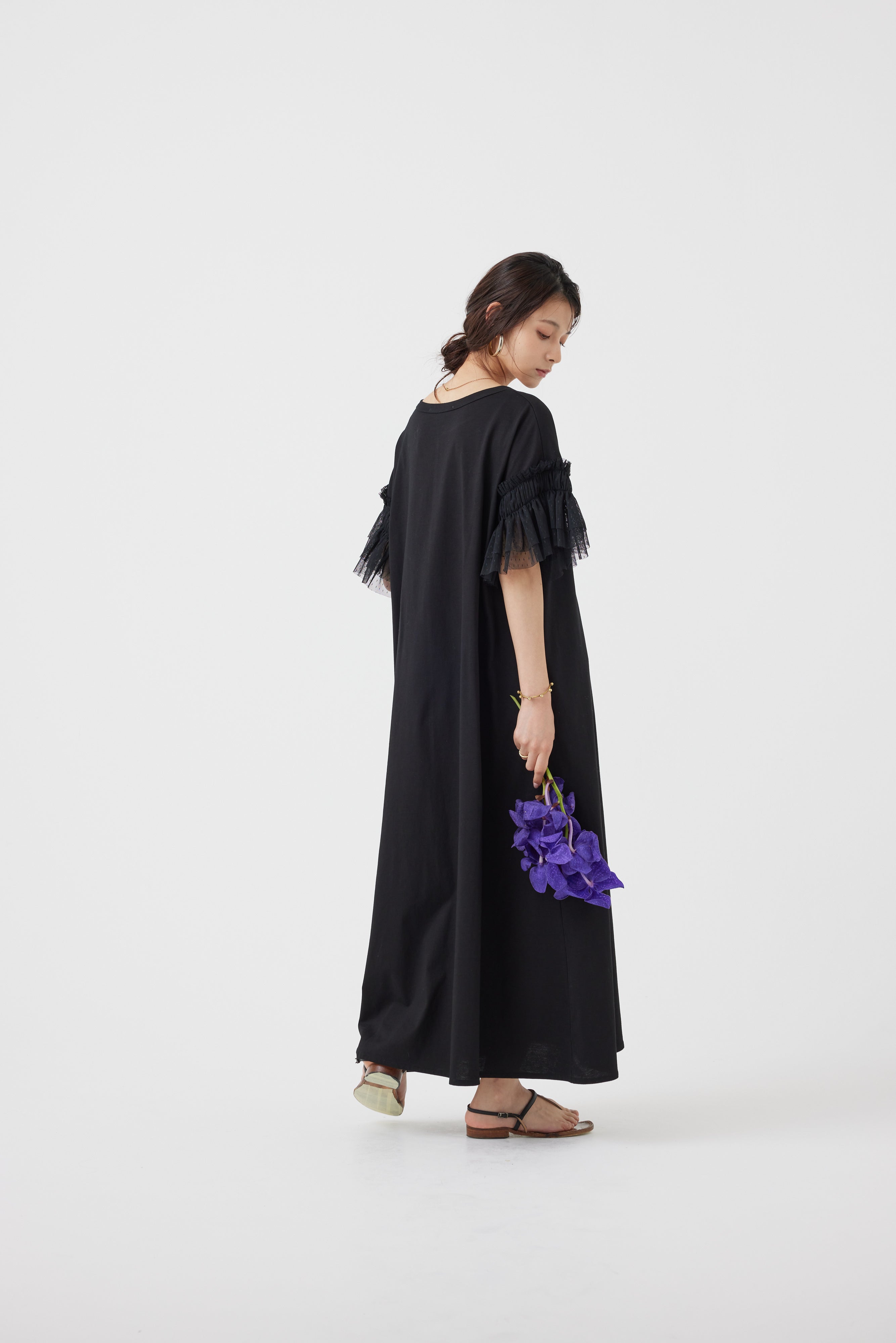 メッシュ袖マキシワンピース(6251-337)