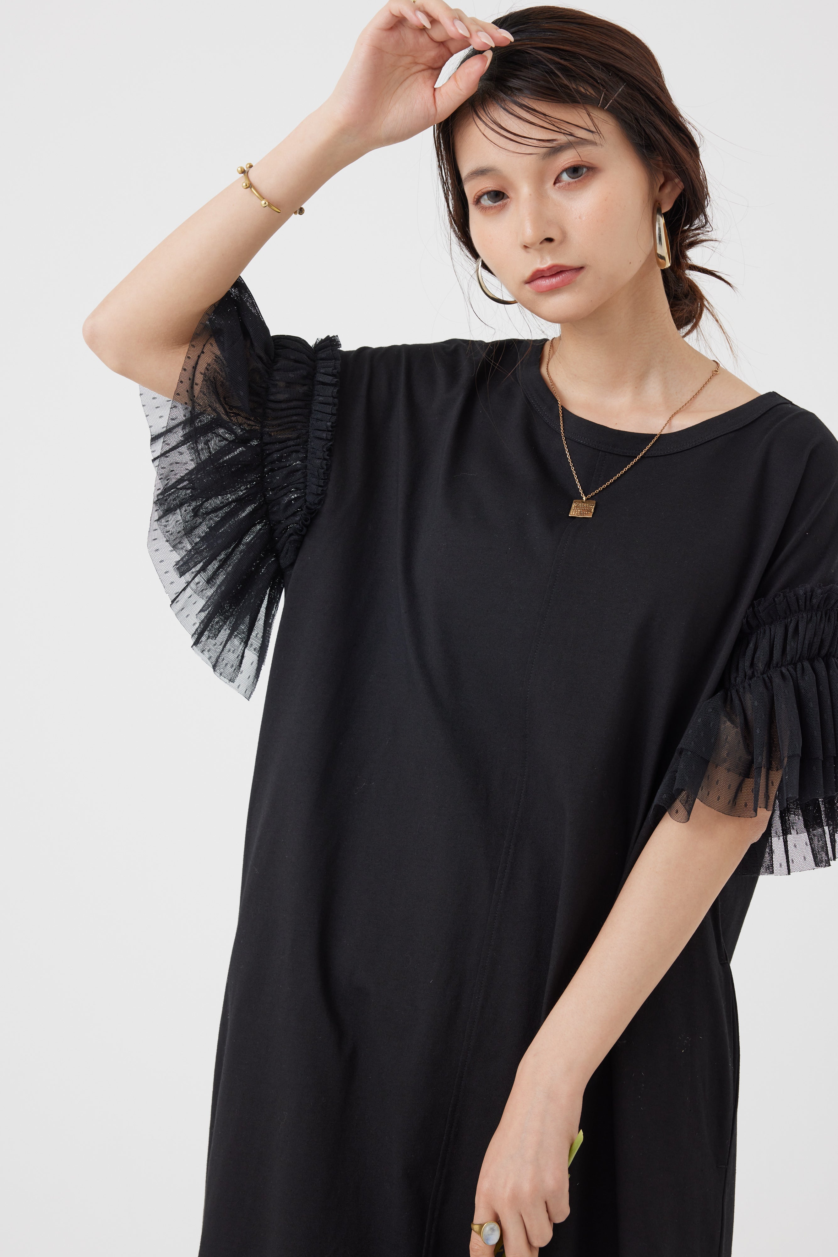 メッシュ袖マキシワンピース(6251-337)