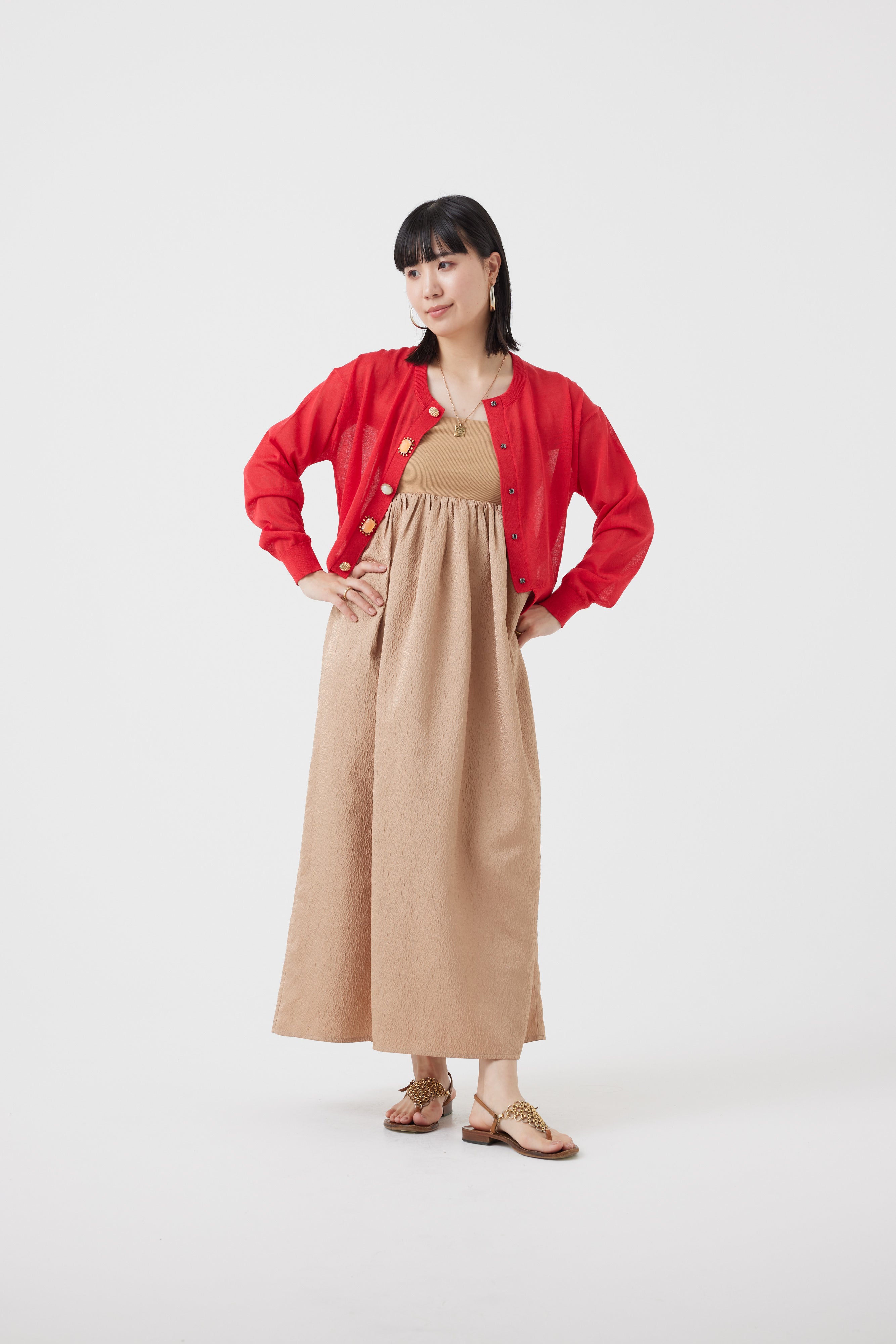 麻混ビジューカーディガン(6251-680)