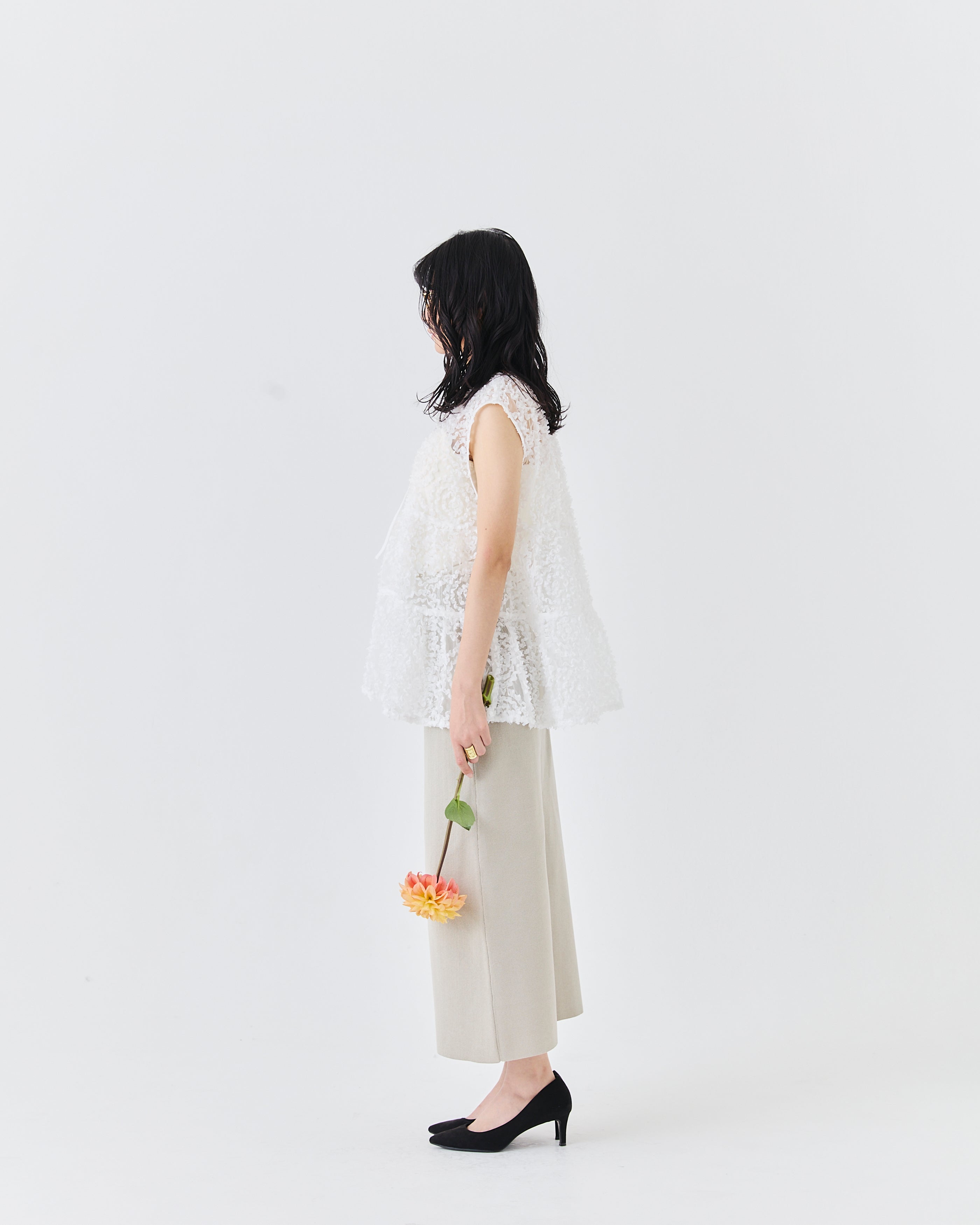 メッシュ刺繍レースノースリーブトップス(6265-571)