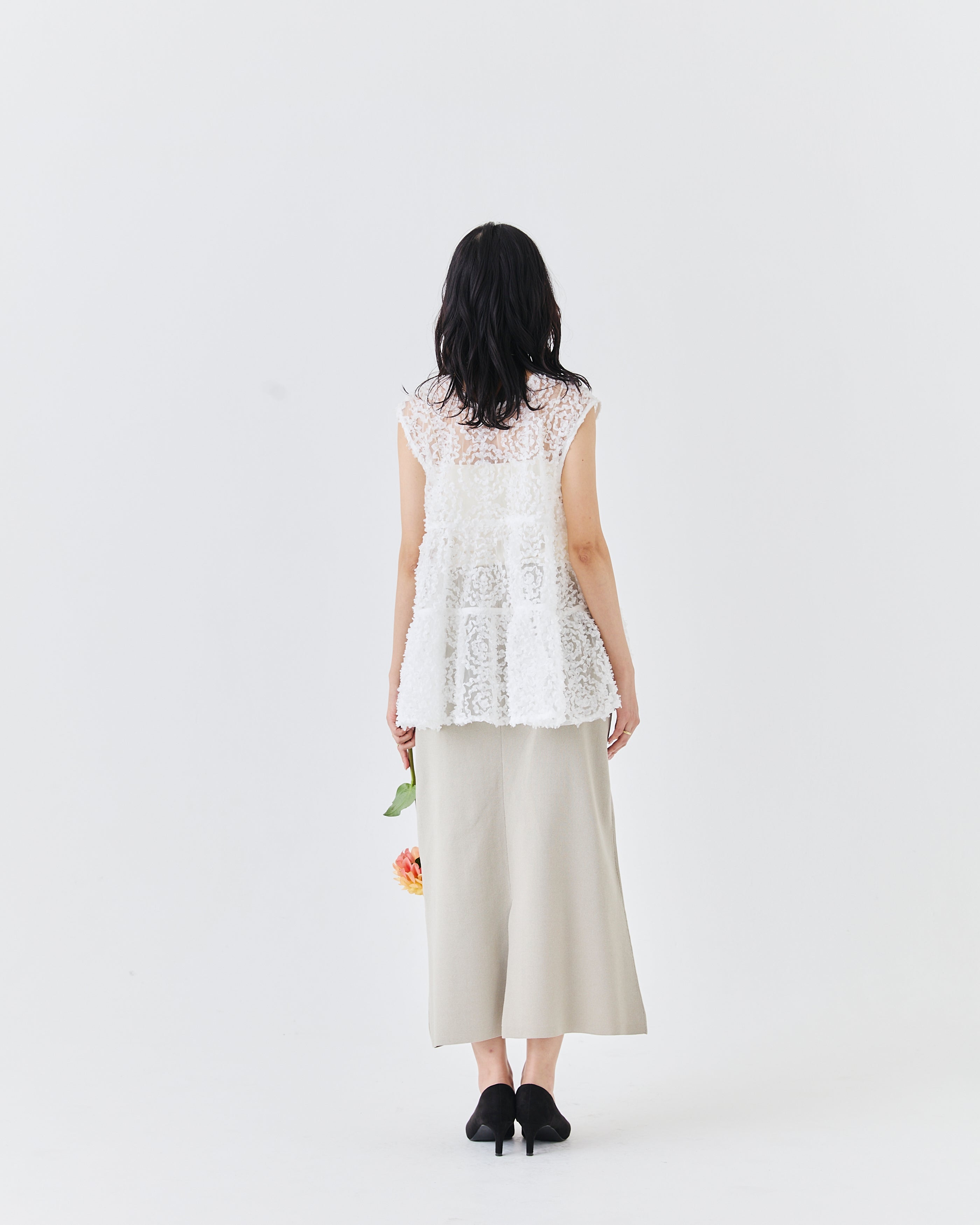 メッシュ刺繍レースノースリーブトップス(6265-571)