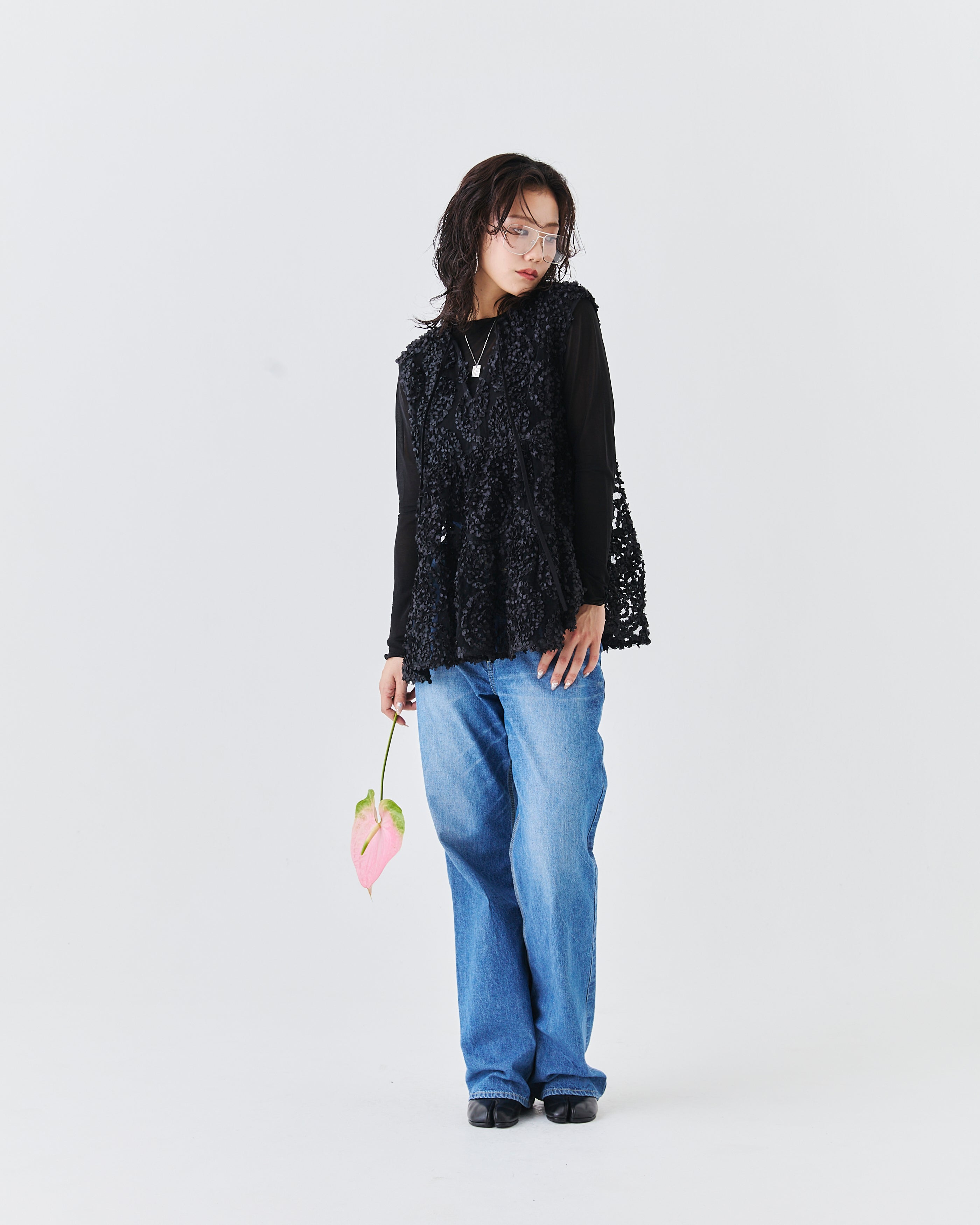 メッシュ刺繍レースノースリーブトップス(6265-571)