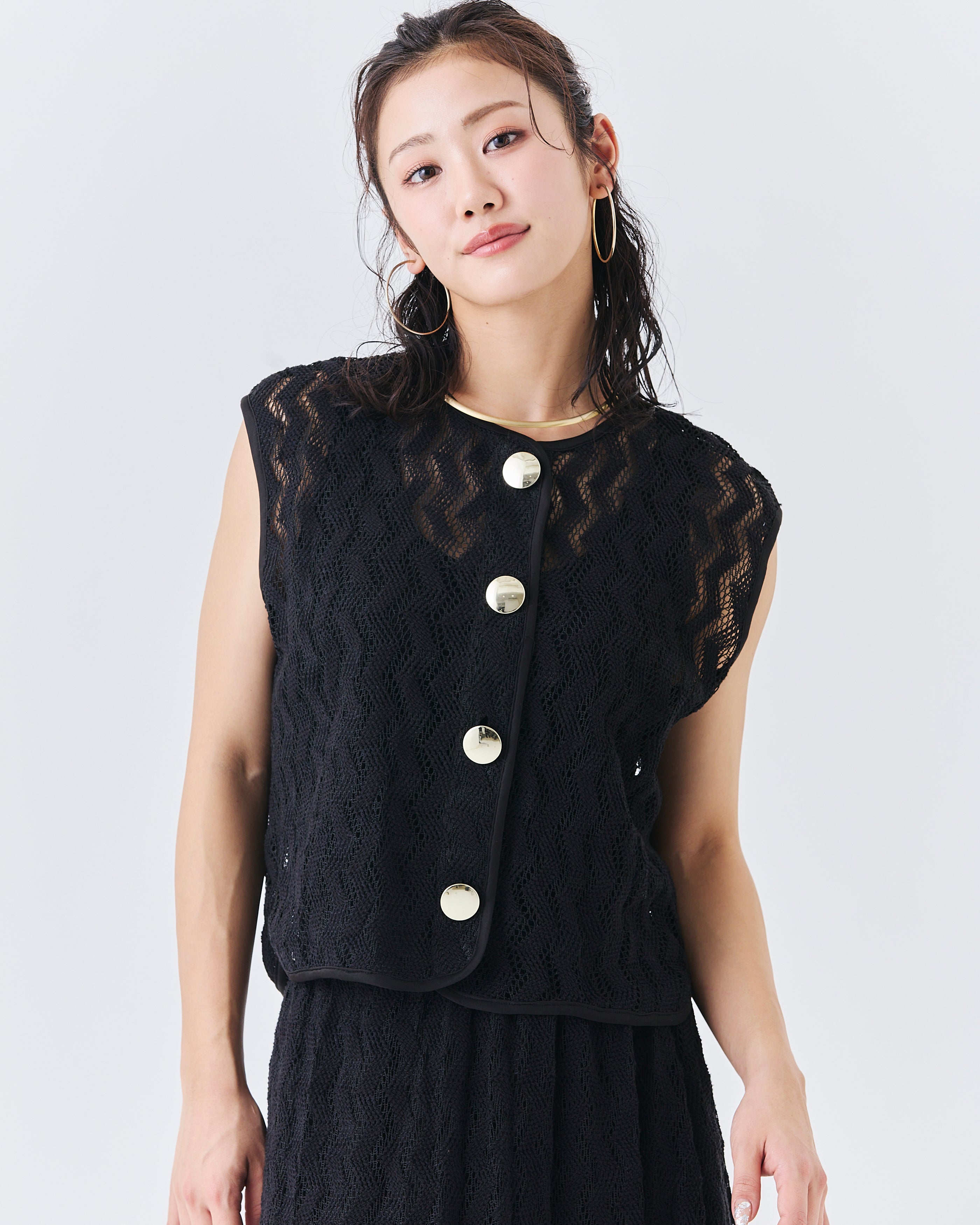 ジェオメトリックレースベスト(6265-553)