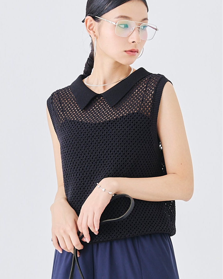 衿付きノースリニットトップス(6266-336)