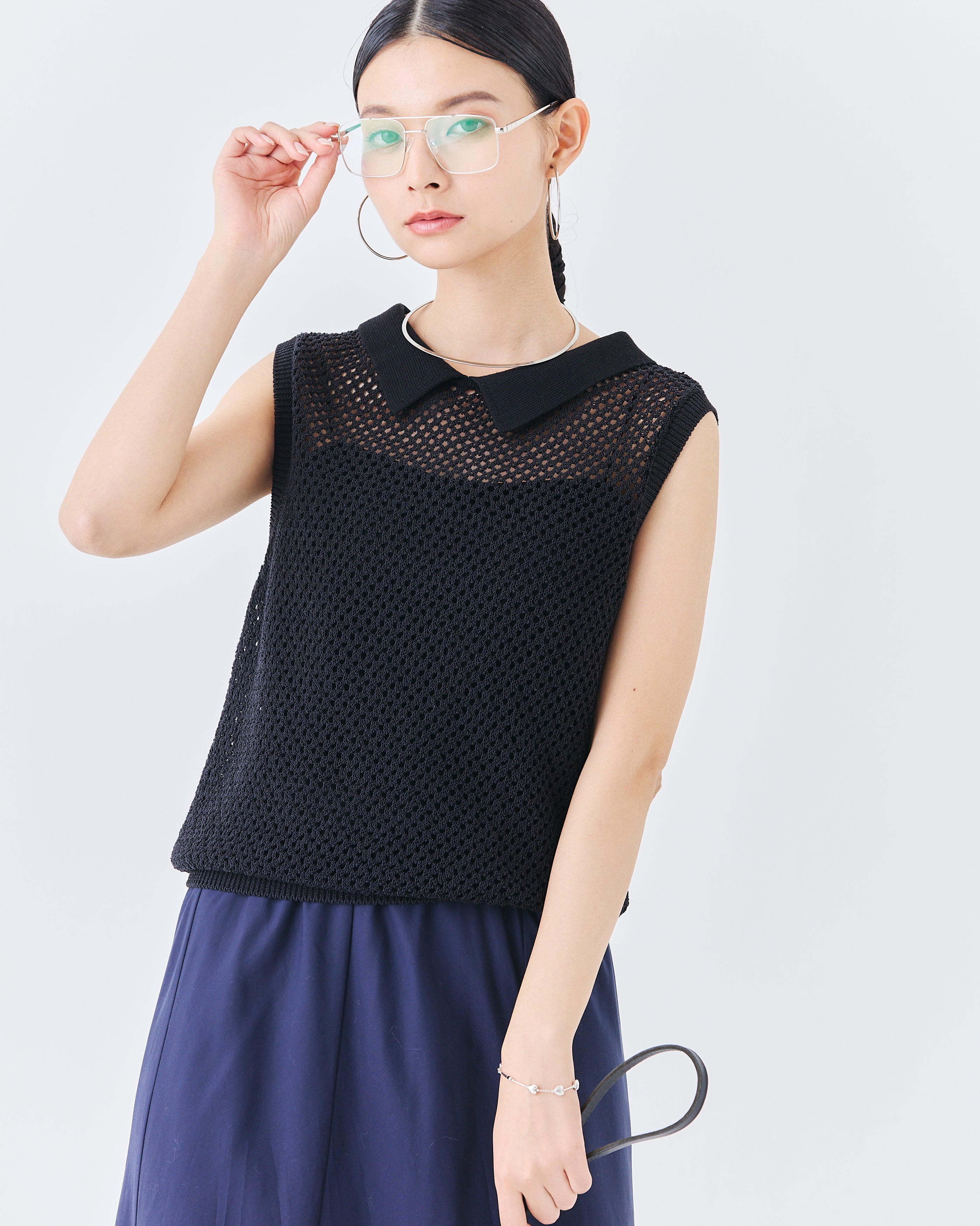 衿付きノースリニットトップス(6266-336)