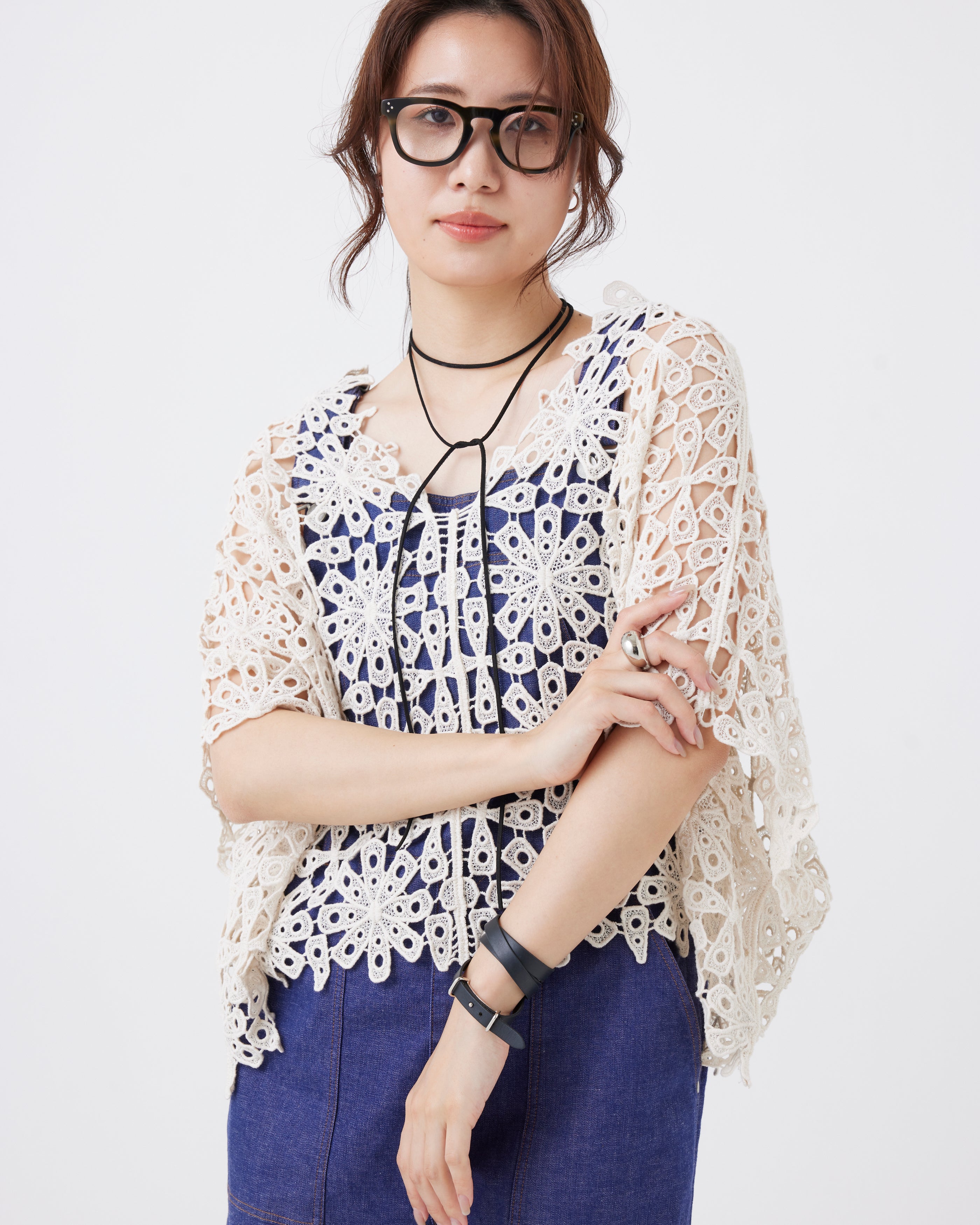 【6/6 販売開始】カットワークレースポンチョ(6267-389)
