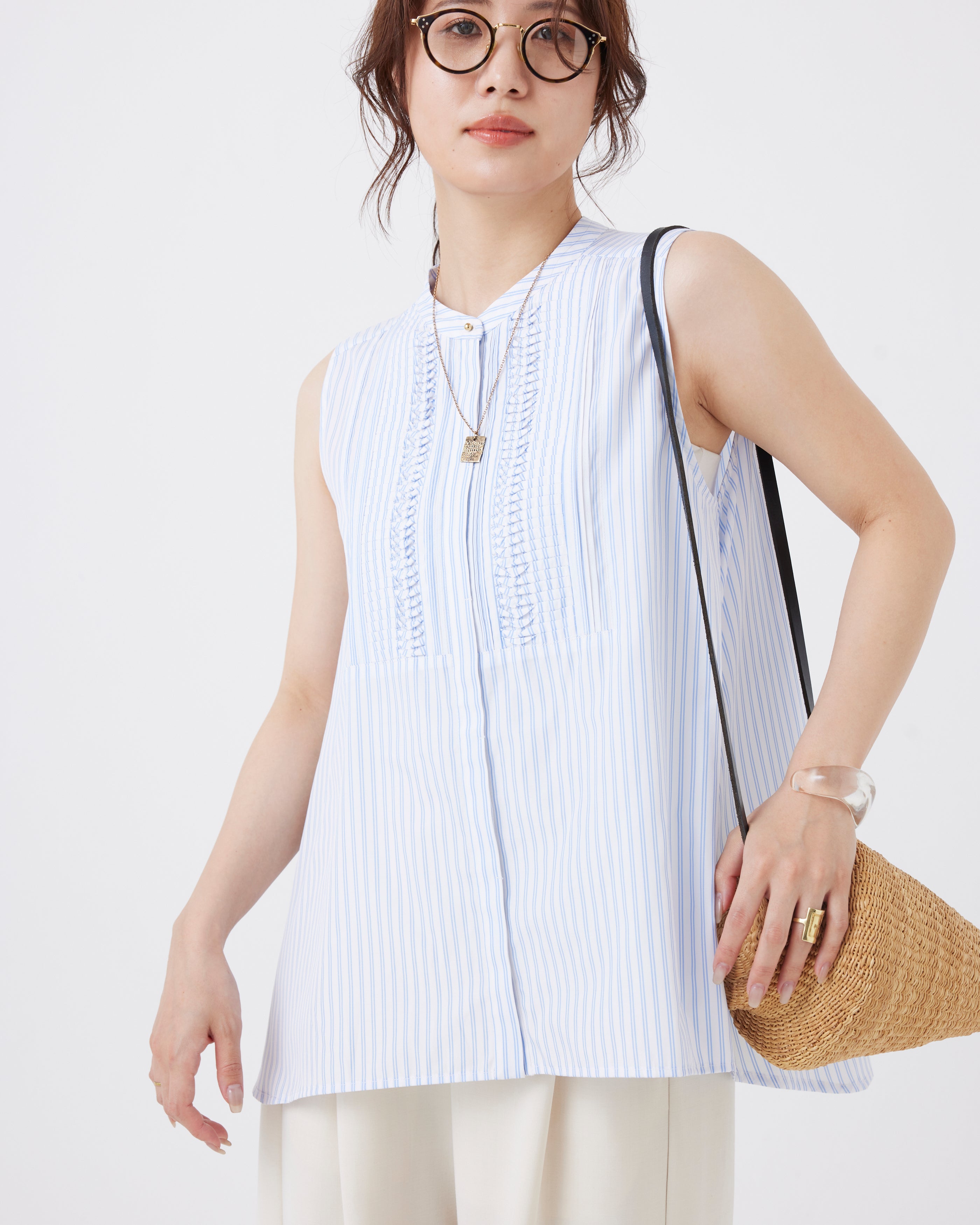 ストライプスリーブレスブラウス(6267-381)