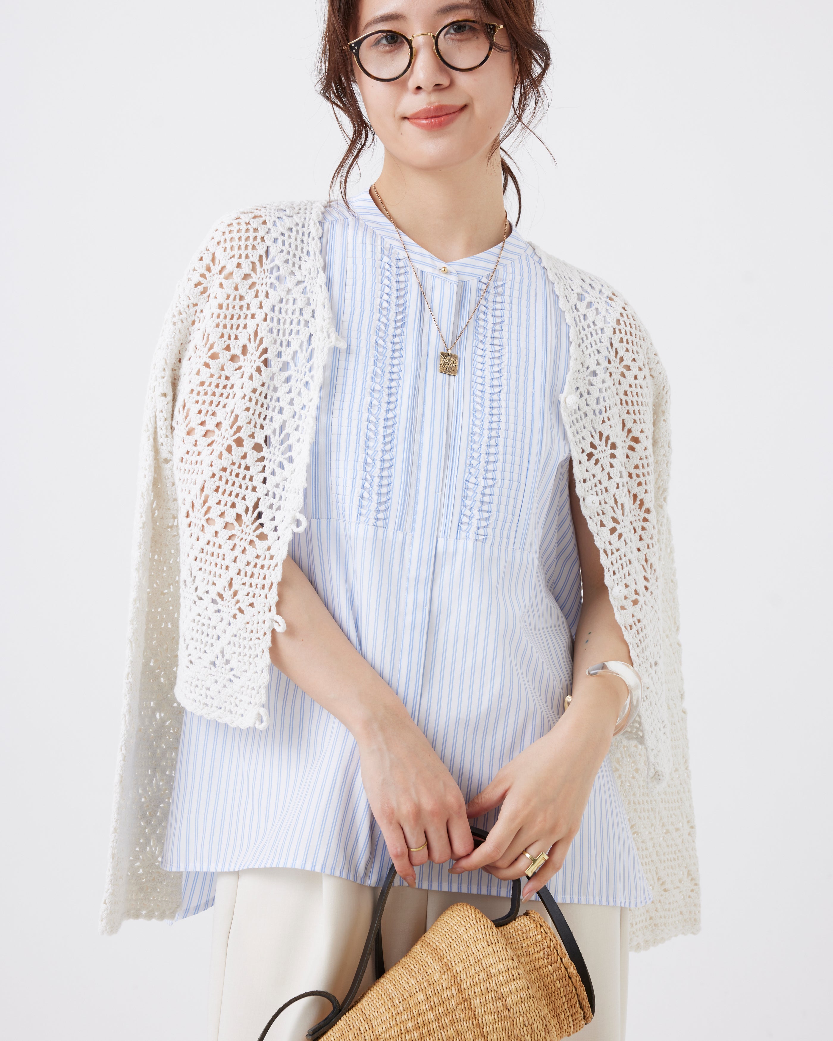 ストライプスリーブレスブラウス(6267-381)