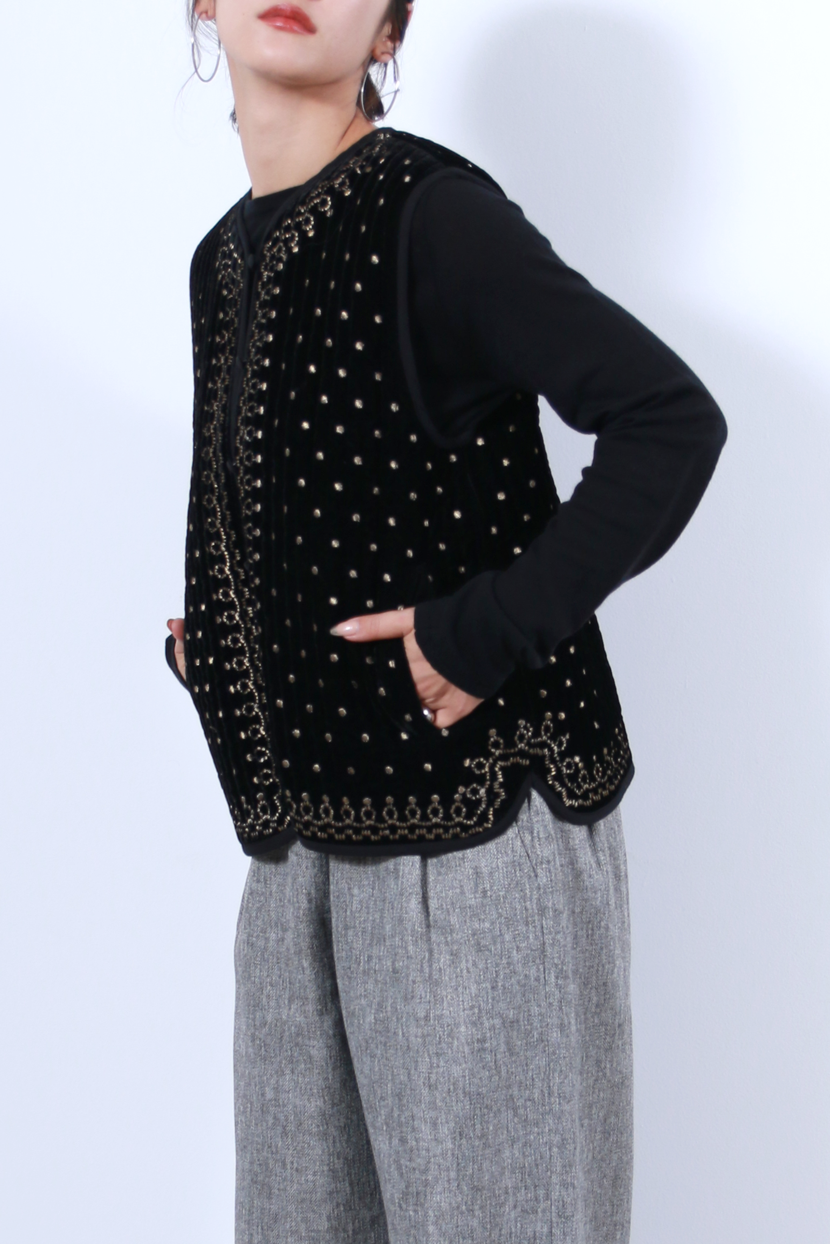 ヴィンテージ調オリジナル刺繍ベスト(6261-355)