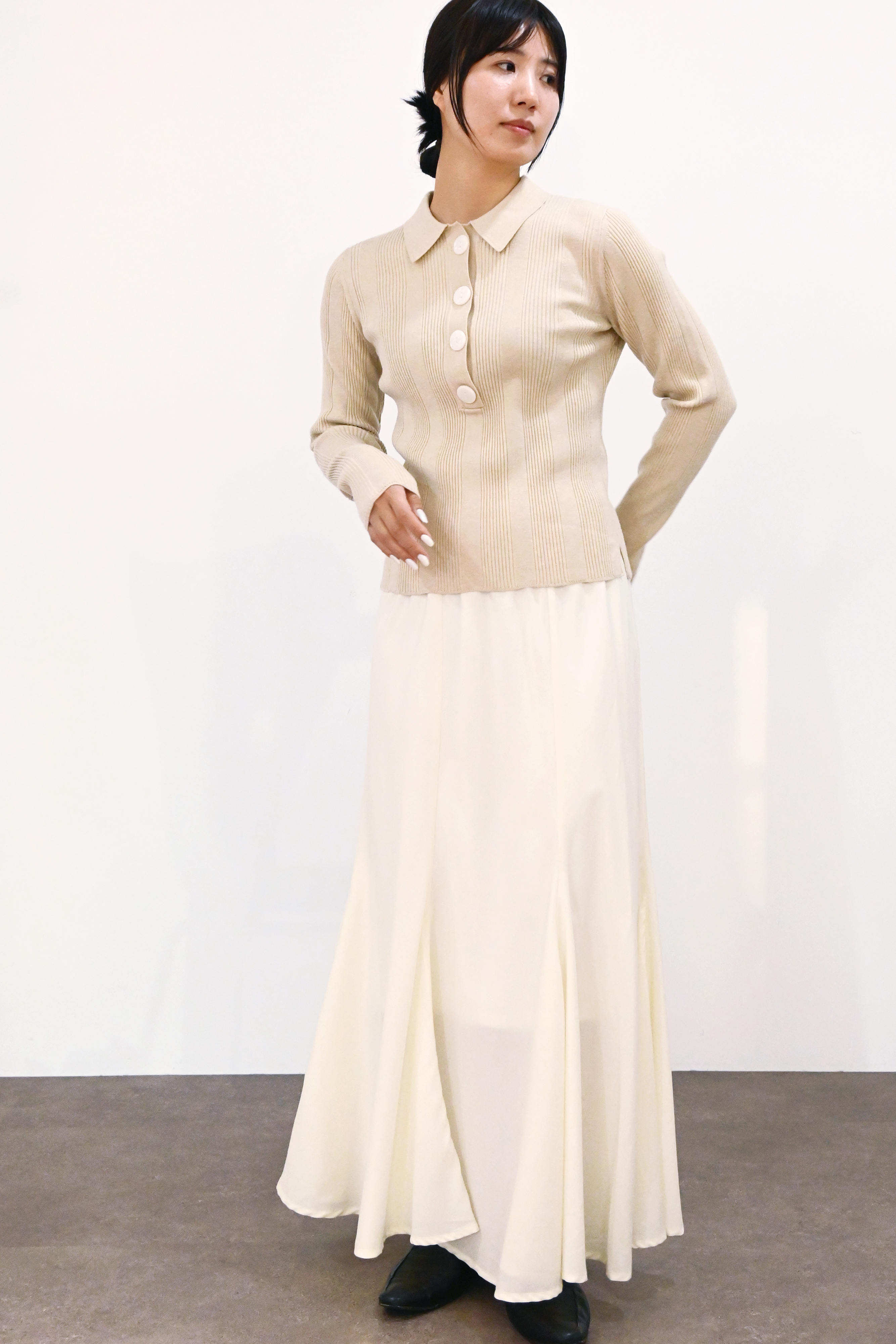 リブ編みポロニットトップス(6262-462)