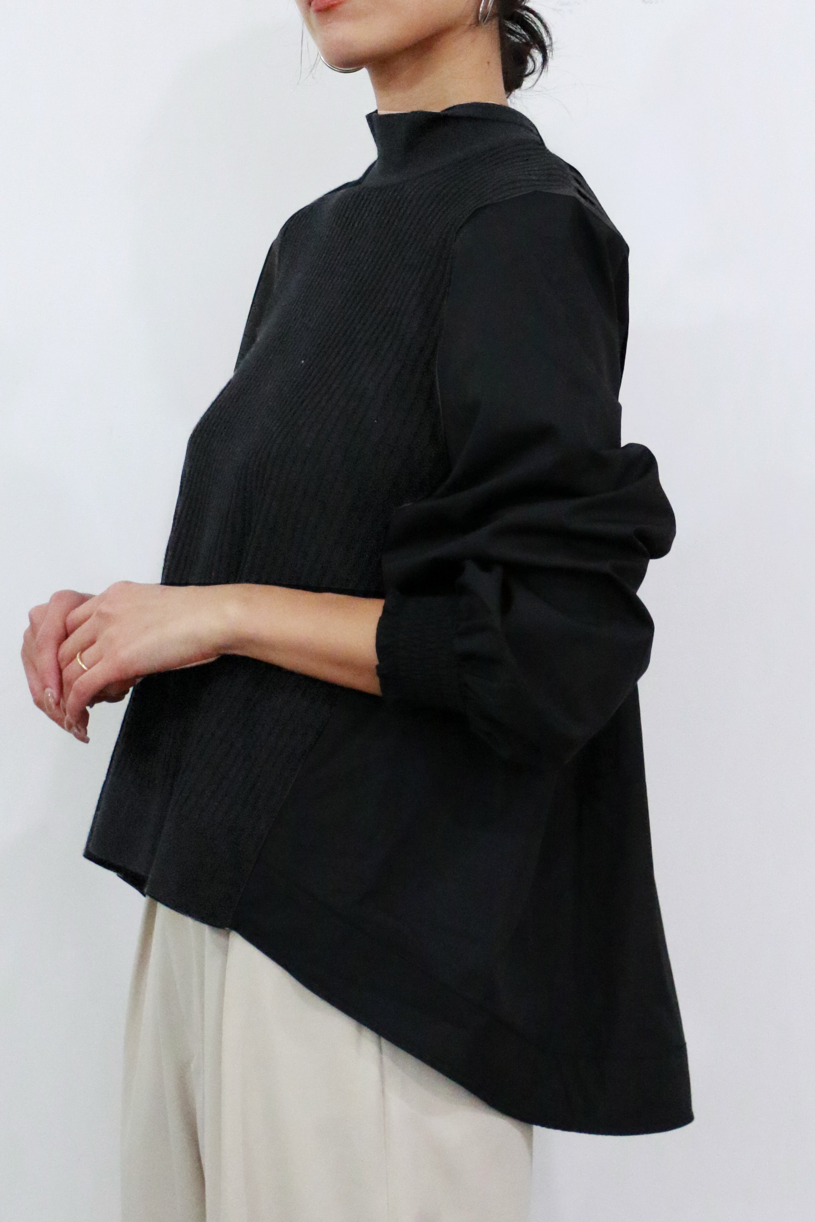 ニット×ブロード布帛 ハイネックブラウス(6255-371 / 6262ｰ484)