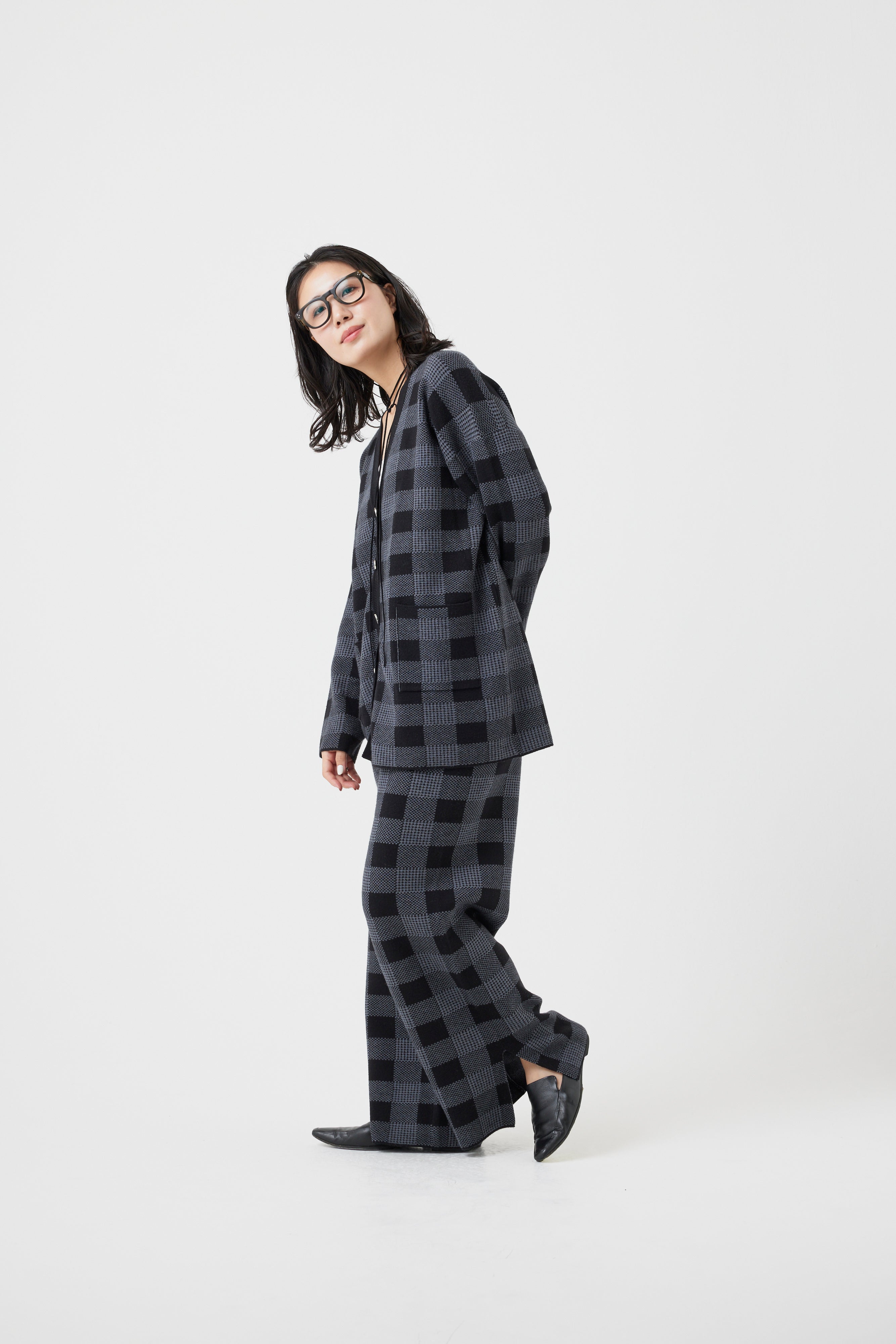 ミラノリブチェックカーディガン(6262-464)