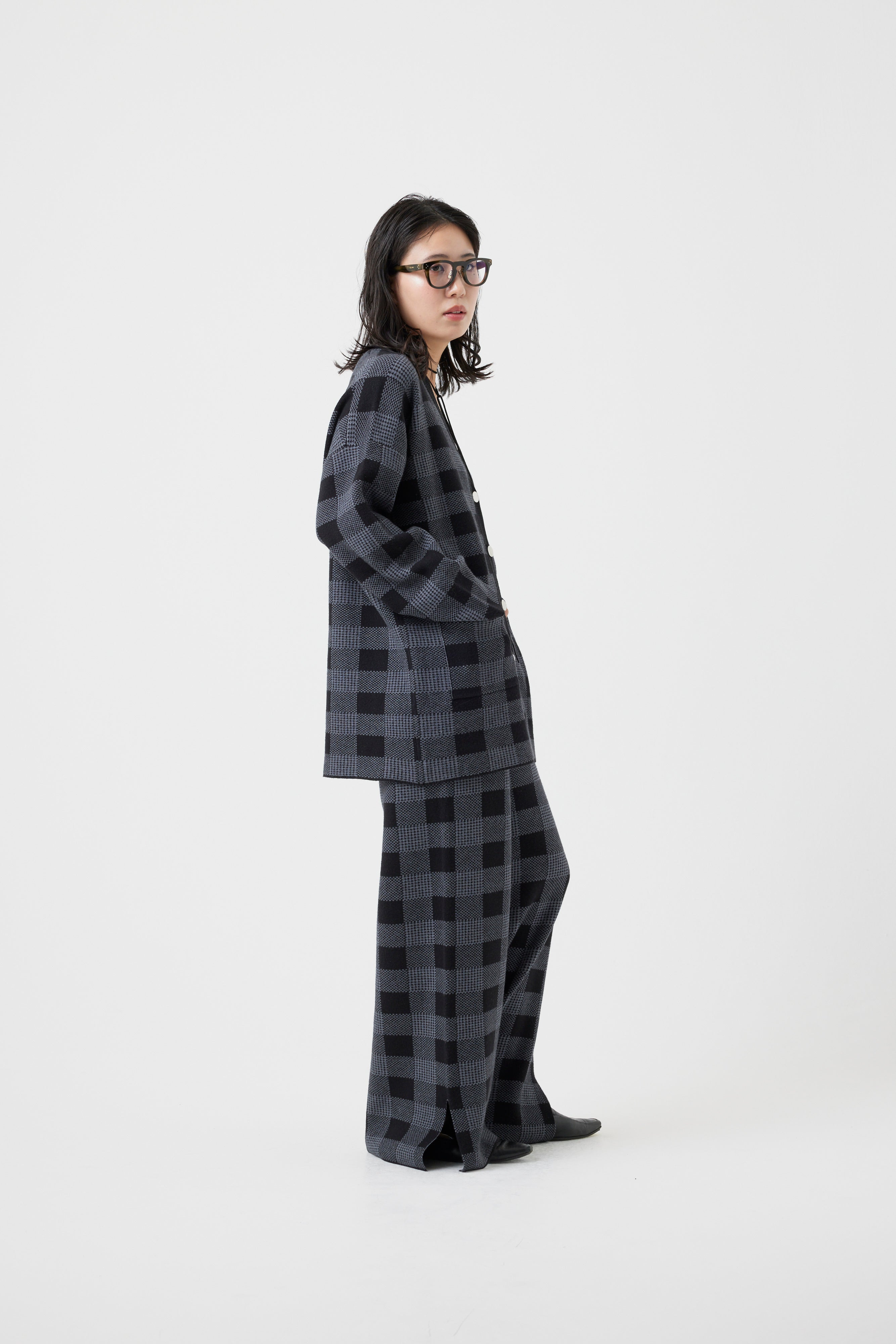 ミラノリブチェックカーディガン(6262-464)